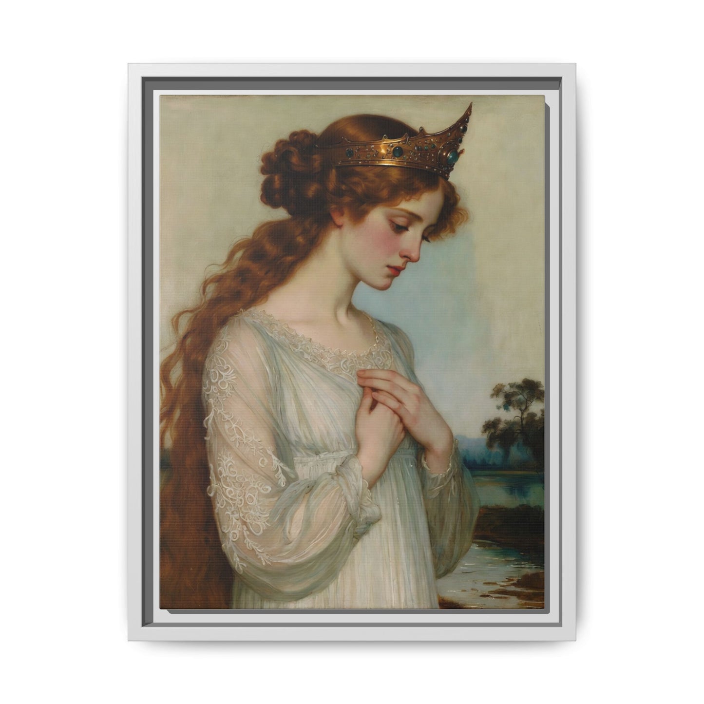 Framed Matte Canvas Print — Vintage Pre-Raphaelite Princess Portrait