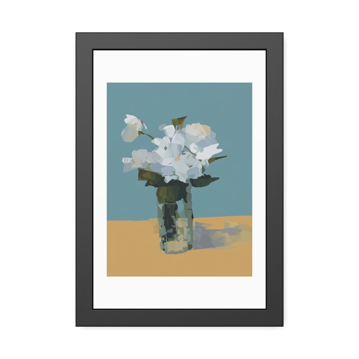 Framed Floral Poster - Modern White Blossoms in Vase Wall Art