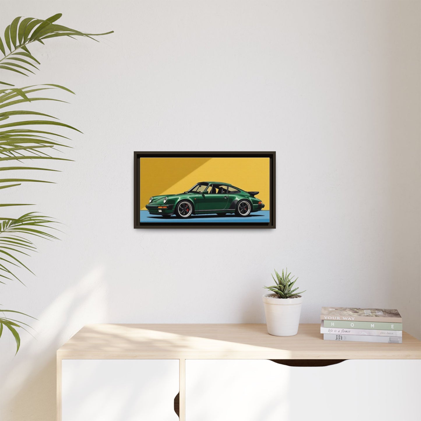 Framed Matte Canvas — Green Sports Car Wall Art