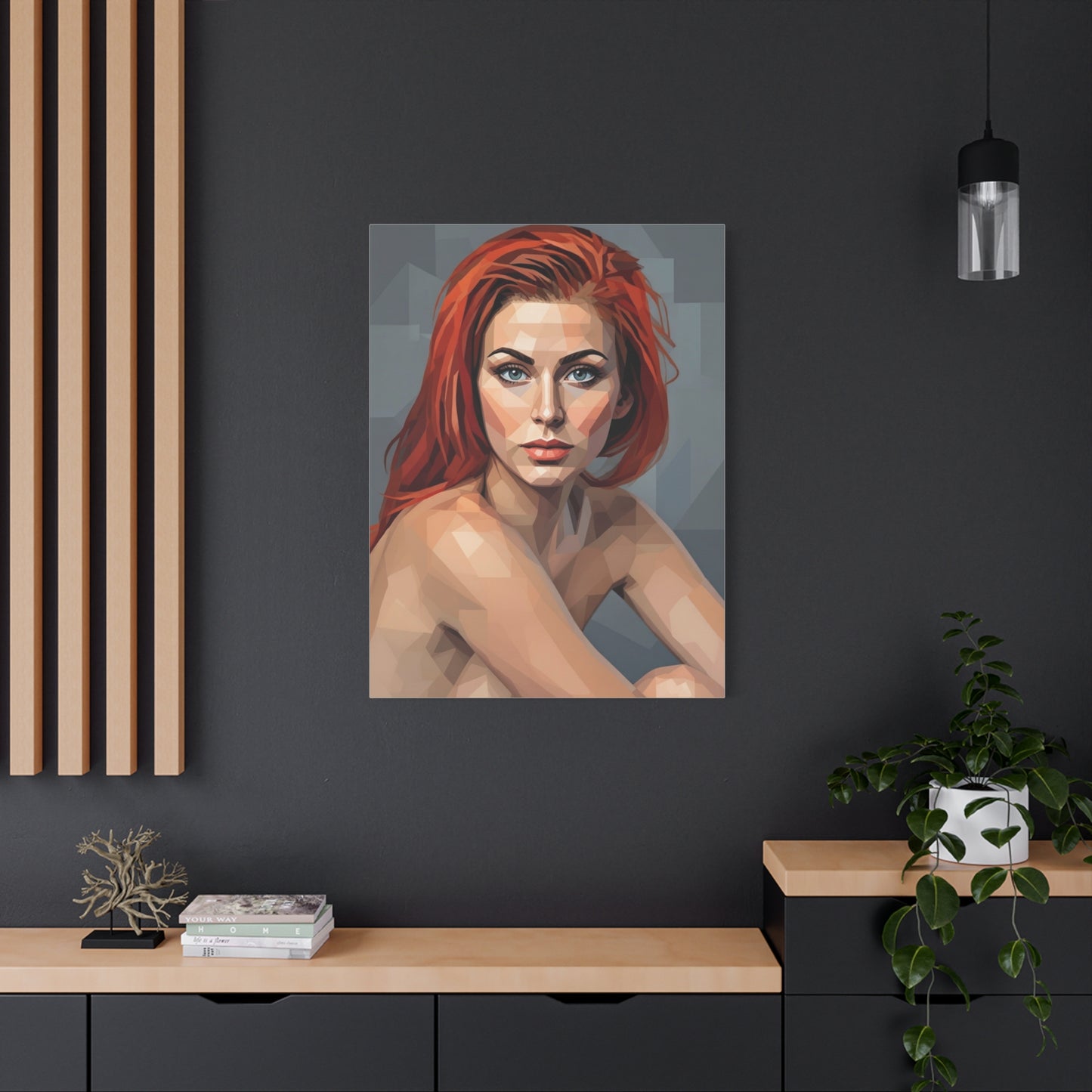 Geometric Redhead Portrait Matte Canvas Print — Modern Pop Art Wall Decor