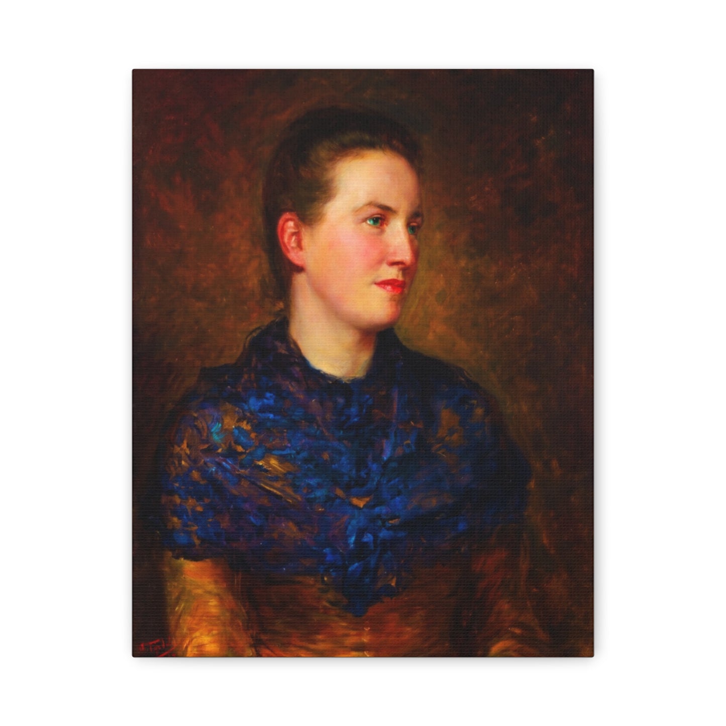 Portrait Canvas Print — Vintage Woman Oil Painting on Stretched Matte Canvas