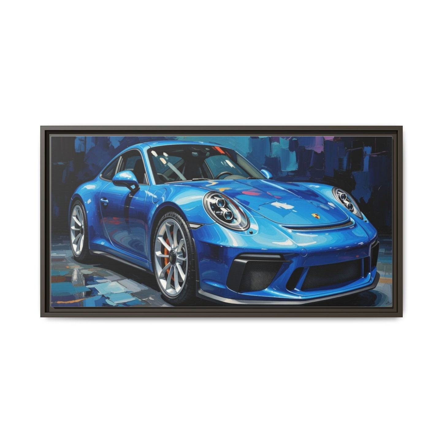 Blue Sports Car Matte Canvas Framed Print — Modern Automotive Wall Art
