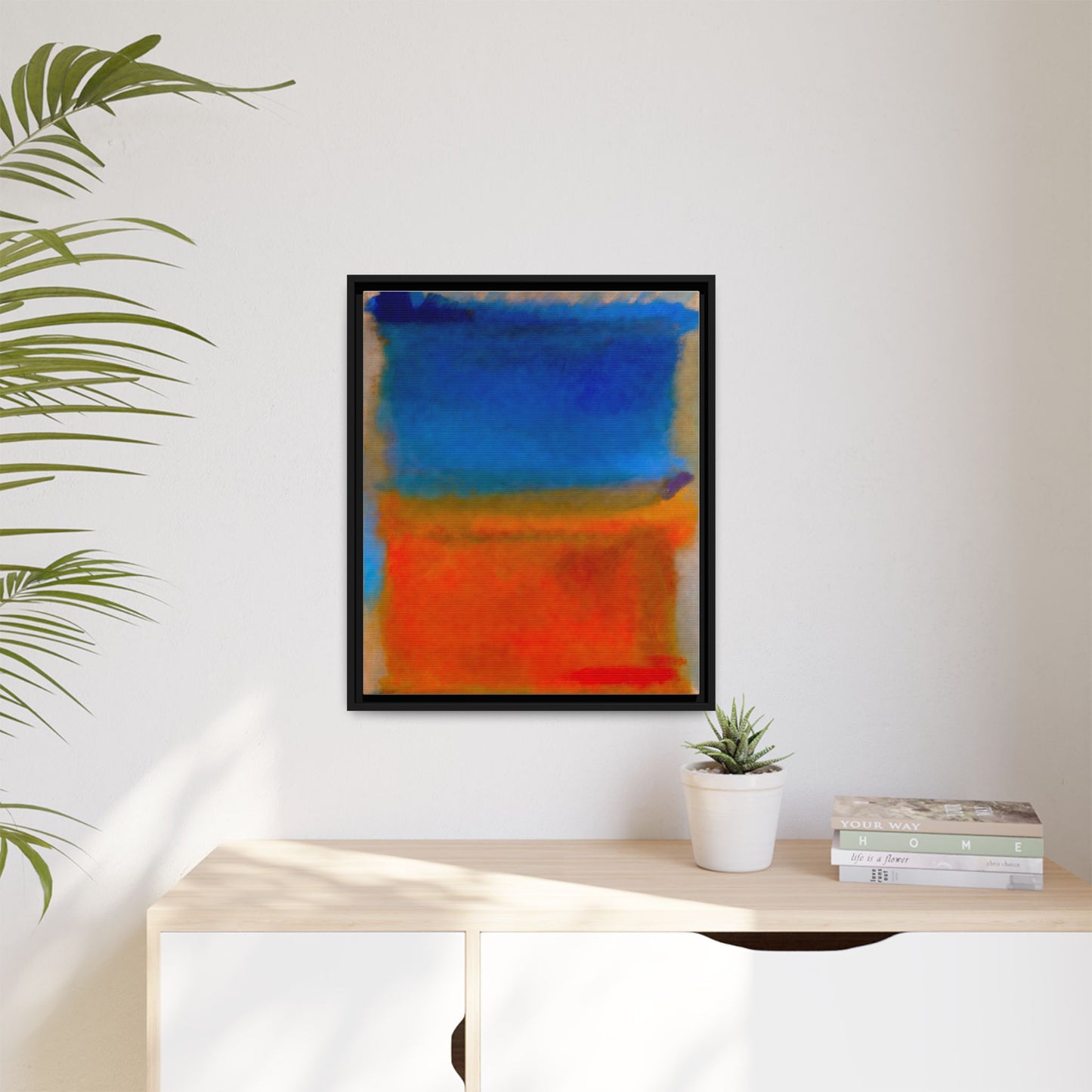 Abstract Color Block Matte Canvas Framed Wall Art — Blue & Orange Modern Painting