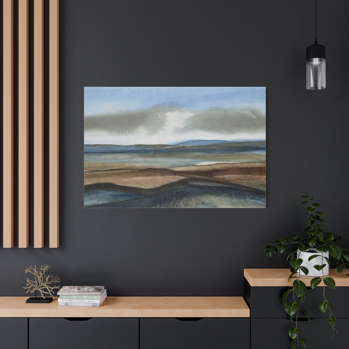 Coastal Mist Matte Canvas Print — Serene Blue-Brown Landscape Wall Art