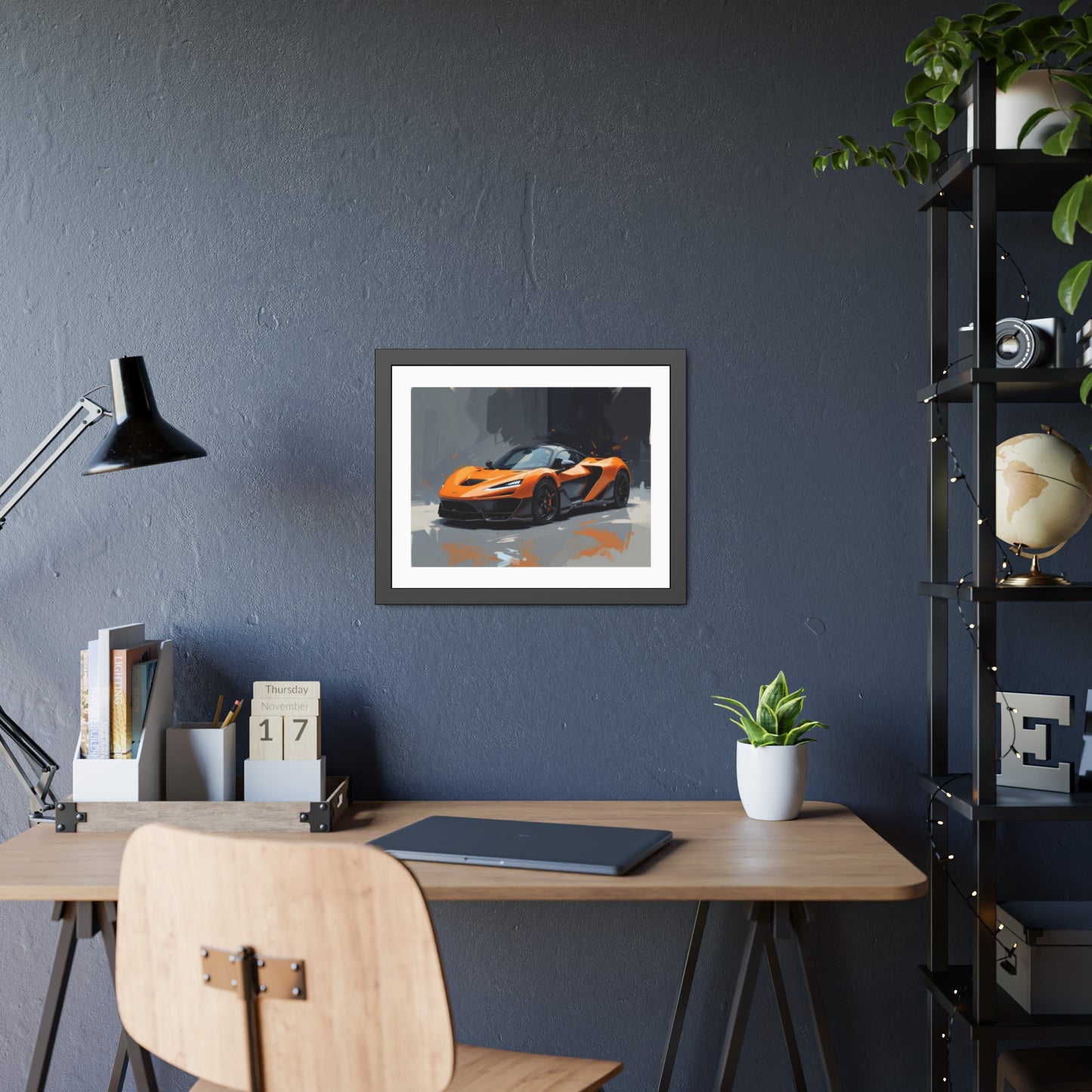 Framed Sports Car Poster — Orange Supercar Art Print