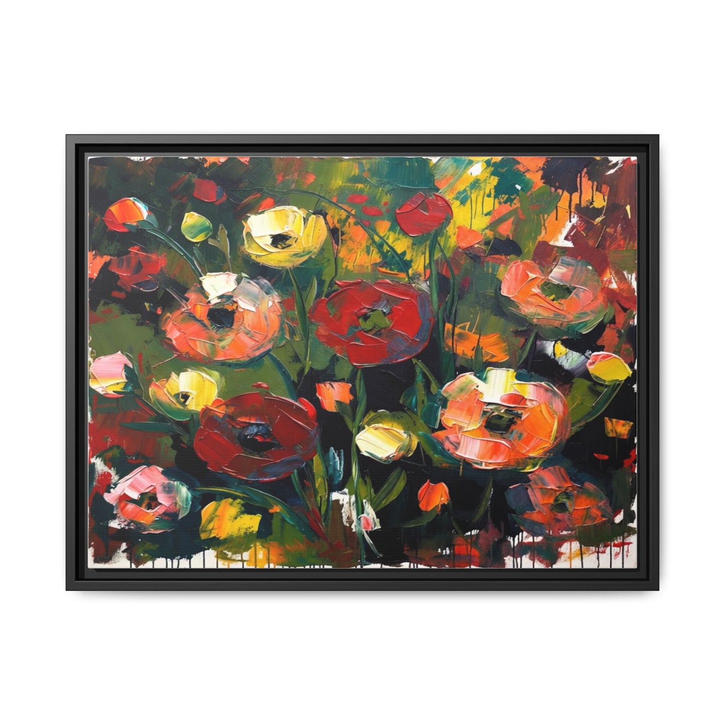 Framed Floral Canvas Print — Vibrant Abstract Poppies Wall Art