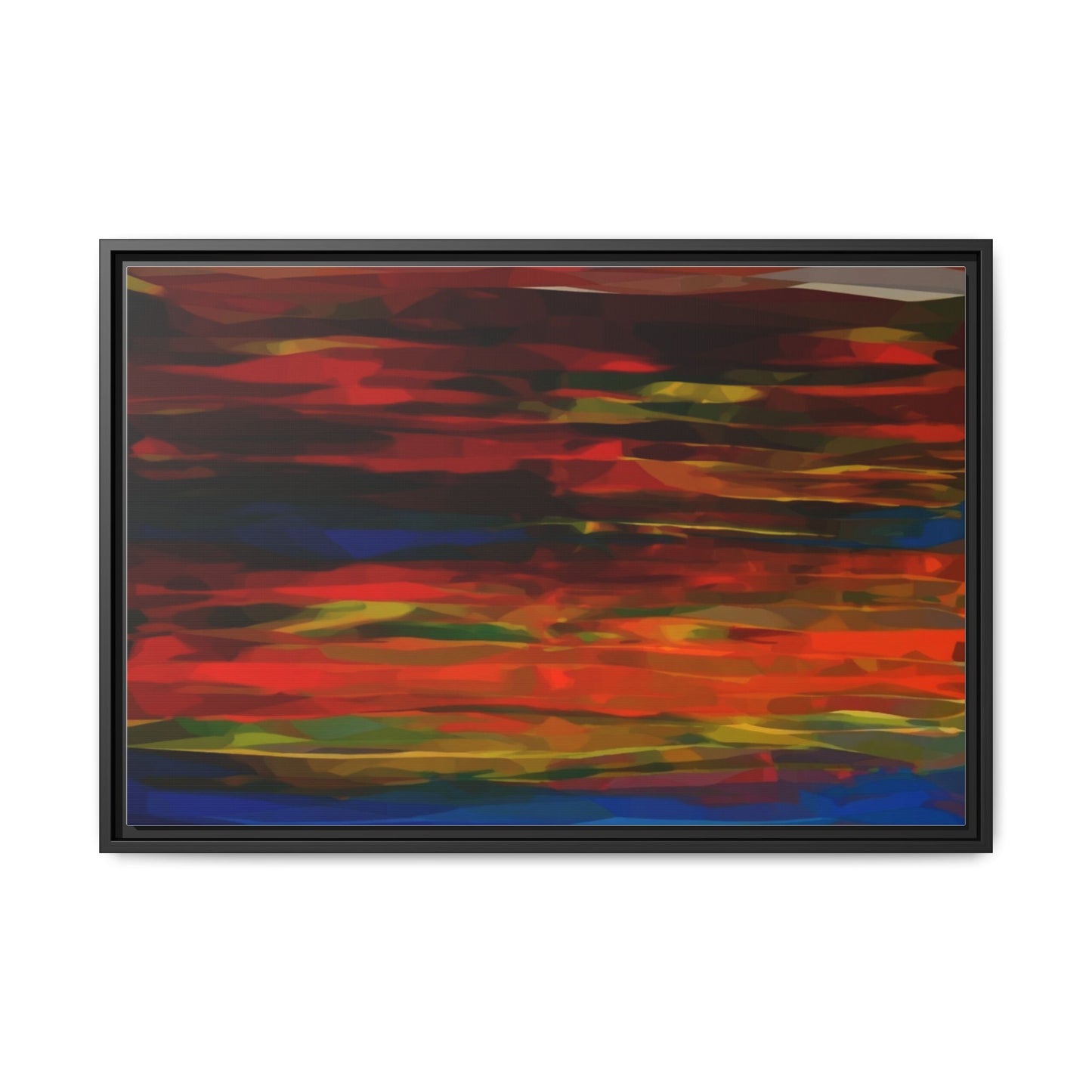 Abstract Multi-Color Matte Canvas Framed Wall Art — Bold Red & Blue Modern Painting