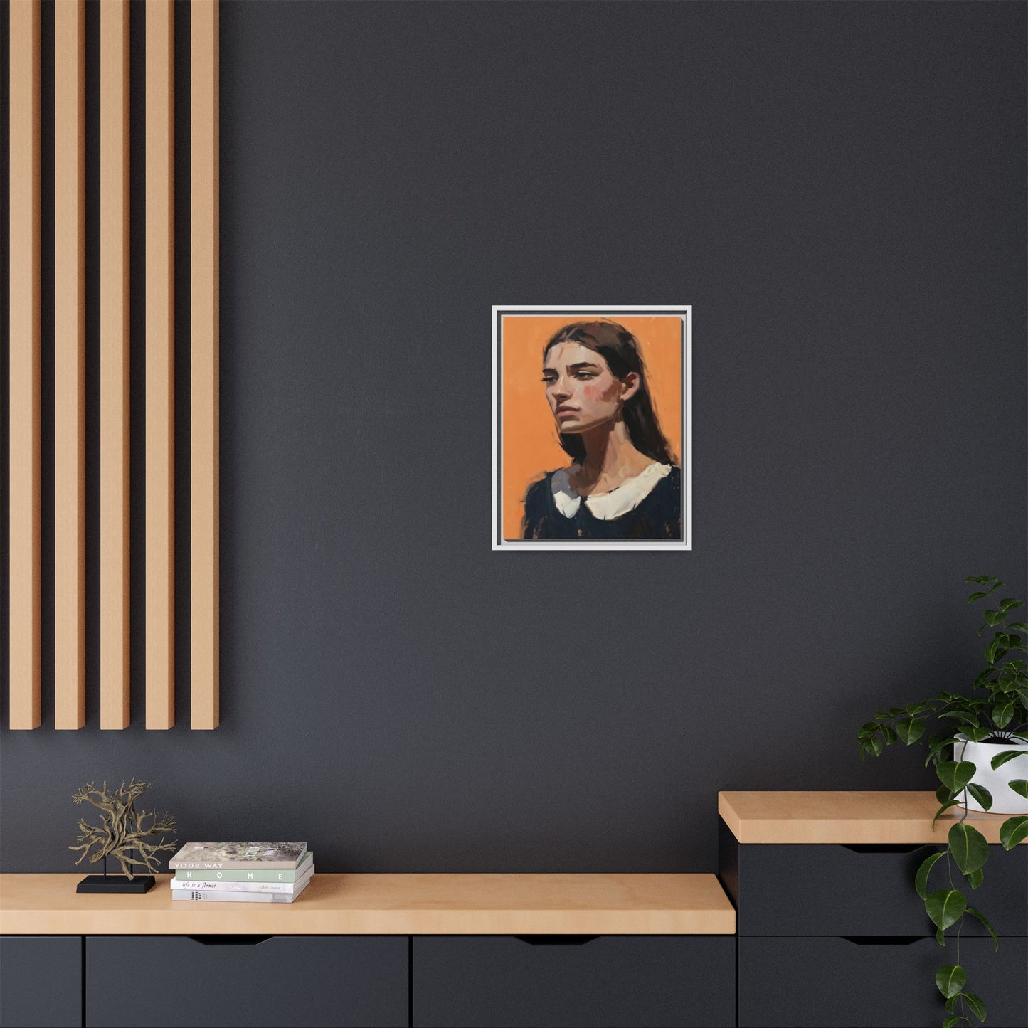 Framed Matte Canvas Portrait Art — Modern Figurative Painting on Orange