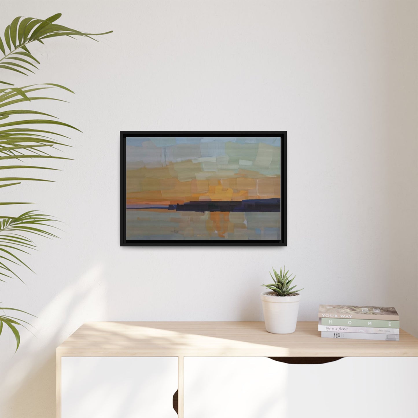 Framed Matte Canvas Sunset Abstract Landscape Art Print