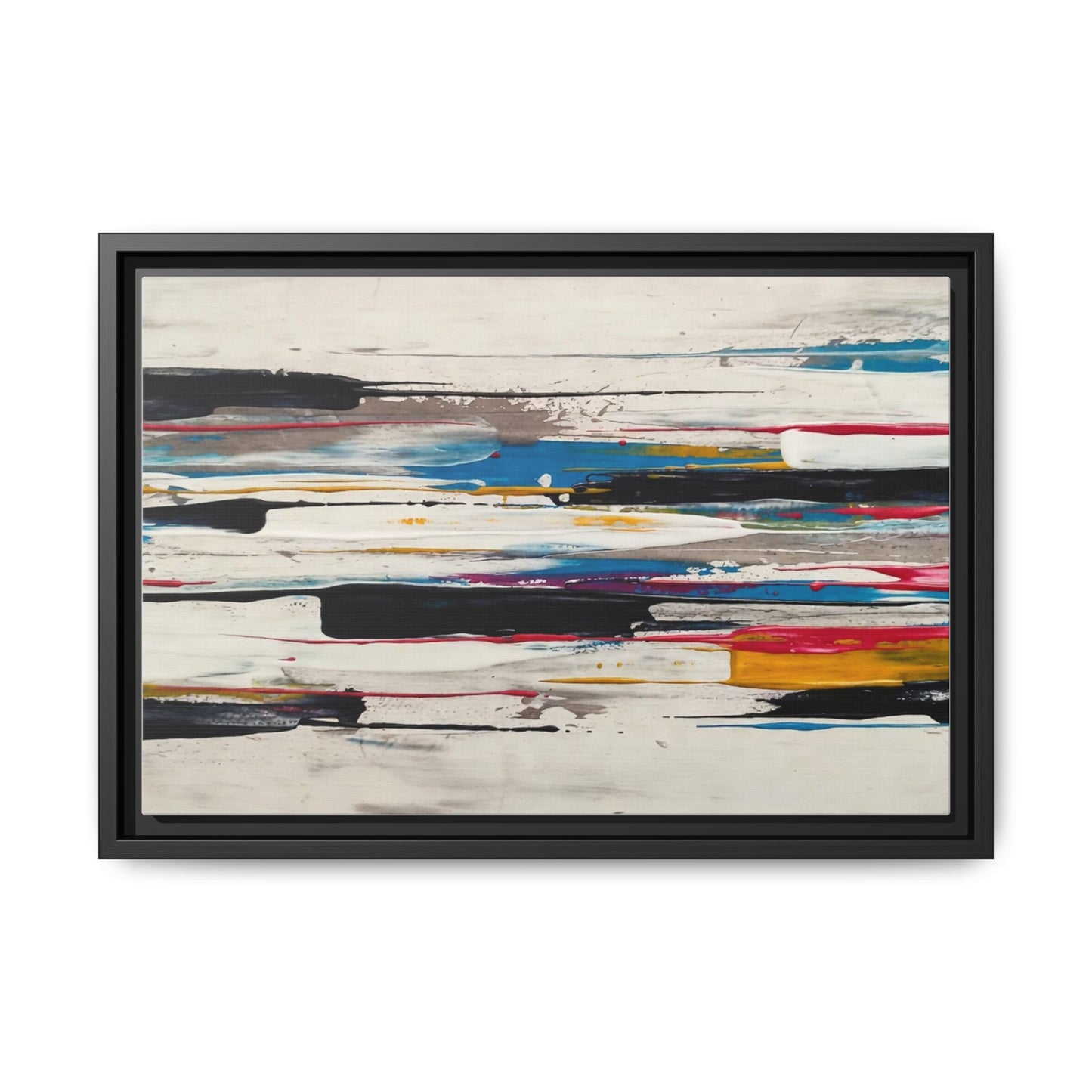 Abstract Multi-Color Framed Canvas Wall Art — Modern Horizontal Brushstroke Print