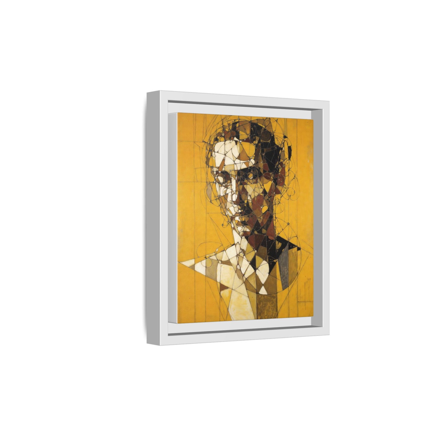 Framed Matte Canvas Art - Abstract Geometric Portrait on Mustard Yellow