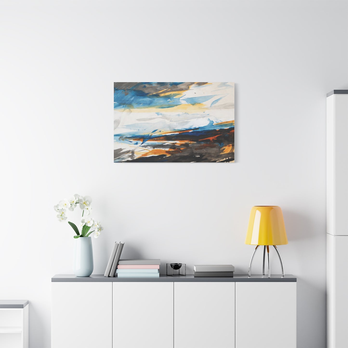 Abstract Oceanic Canvas Print — Blue & Amber Stretched Wall Art