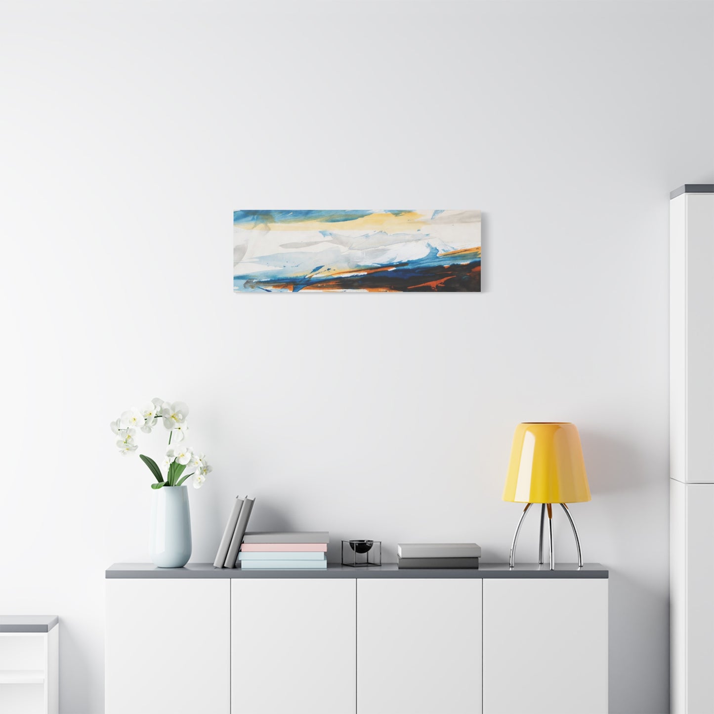 Abstract Oceanic Canvas Print — Blue & Amber Stretched Wall Art