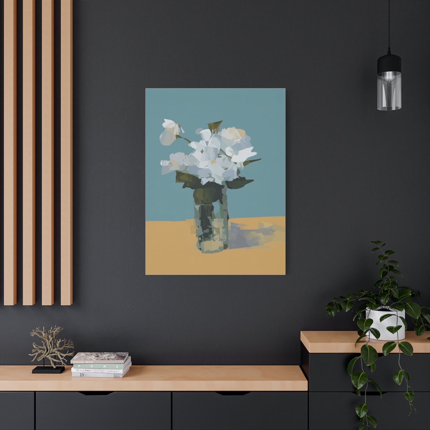 Abstract White Roses Canvas Art - Floral Vase Wall Decor