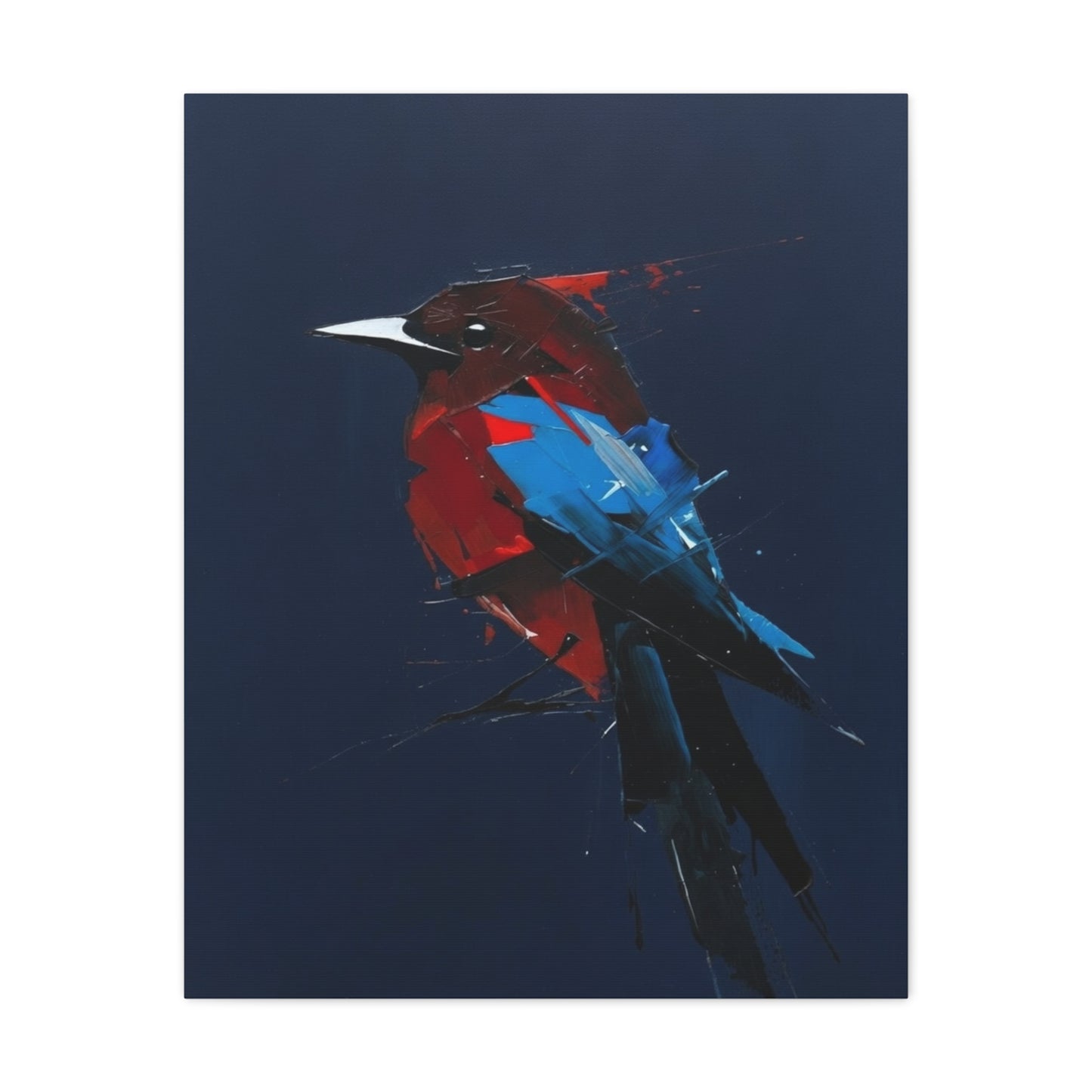 Abstract Red & Blue Bird Canvas Print — Matte Stretched Wall Art