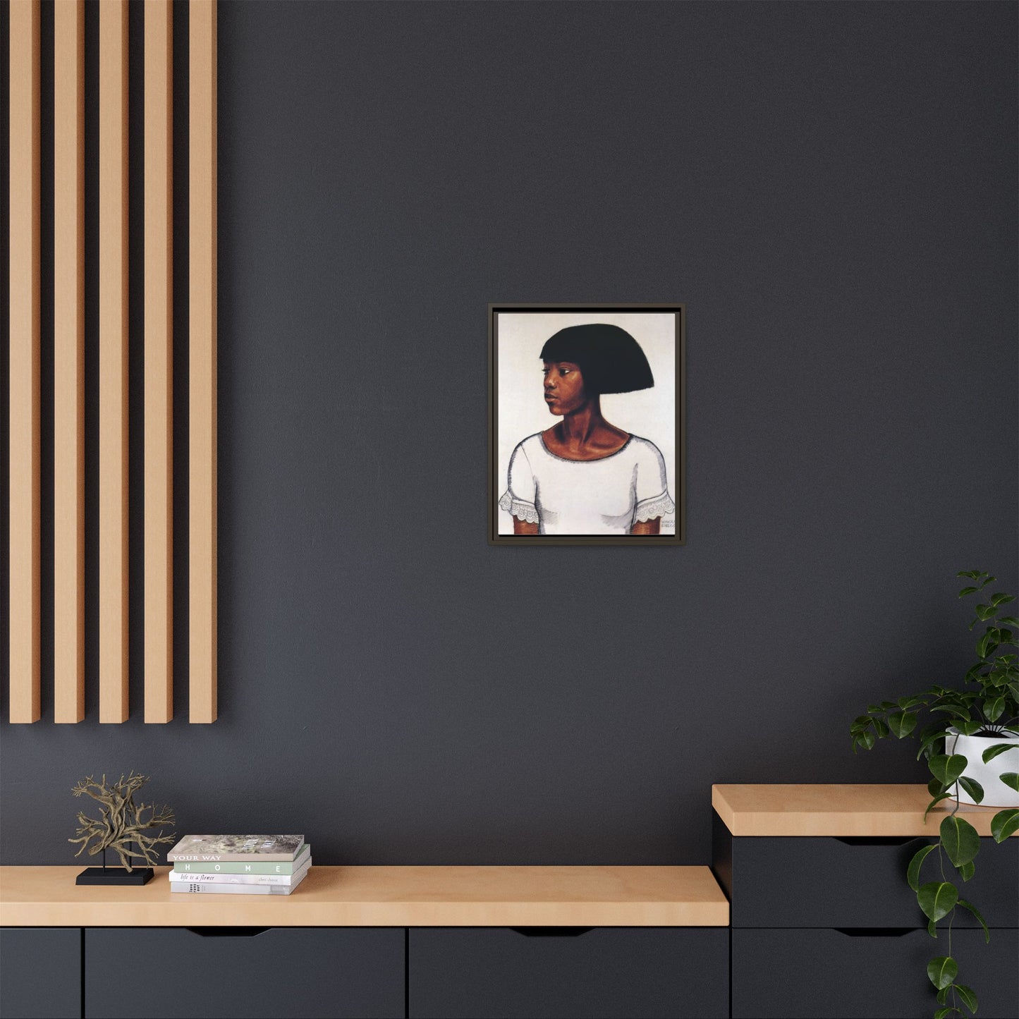 Portrait of a Young Woman by Winold Reiss Framed Matte Canvas Portrait