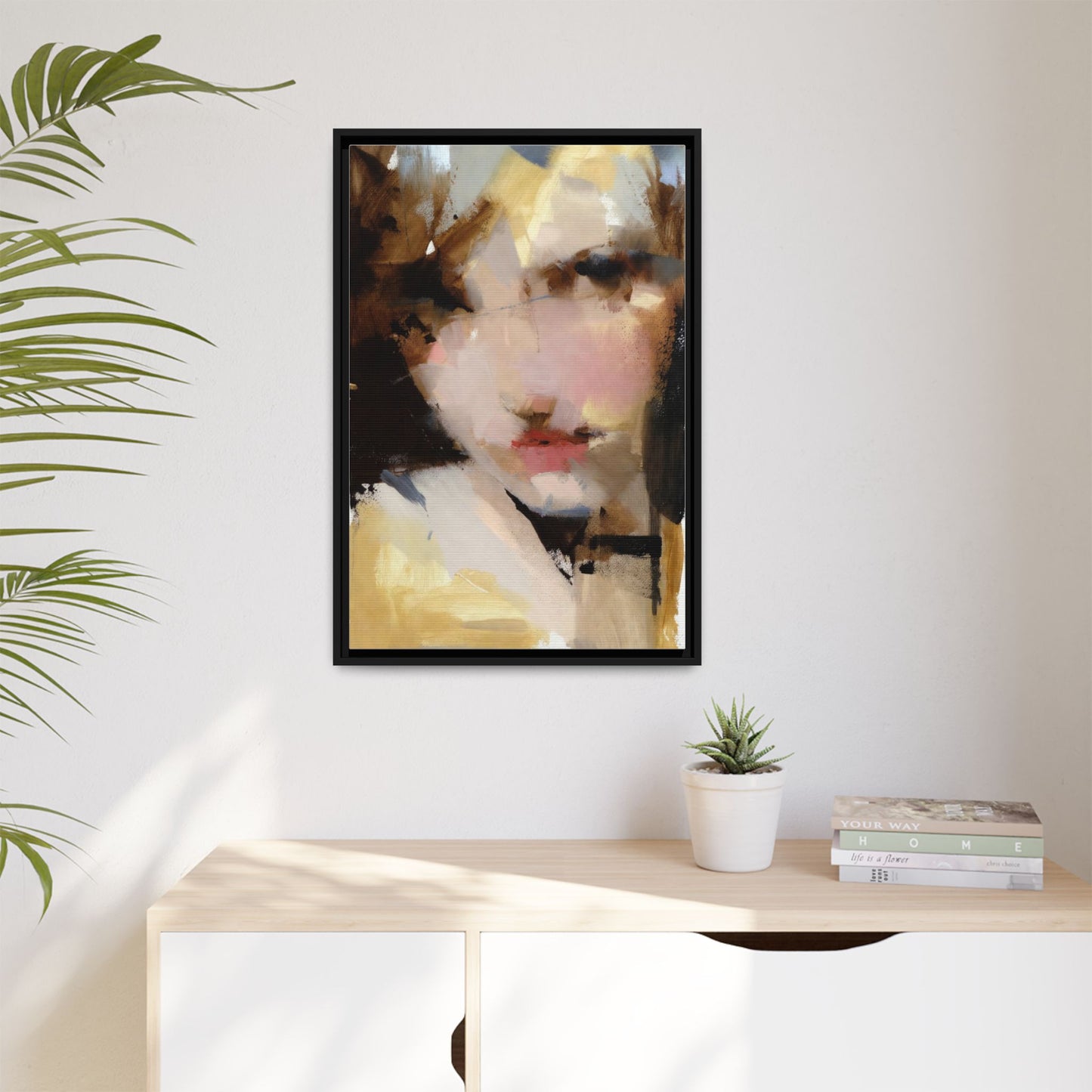 Abstract Portrait Matte Canvas Framed Print — Modern Feminine Wall Art