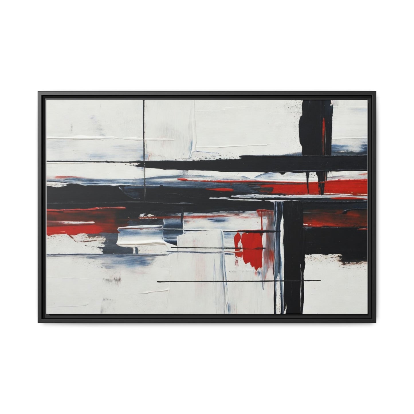 Abstract Red & Black Framed Canvas Art — Modern Matte Wall Painting