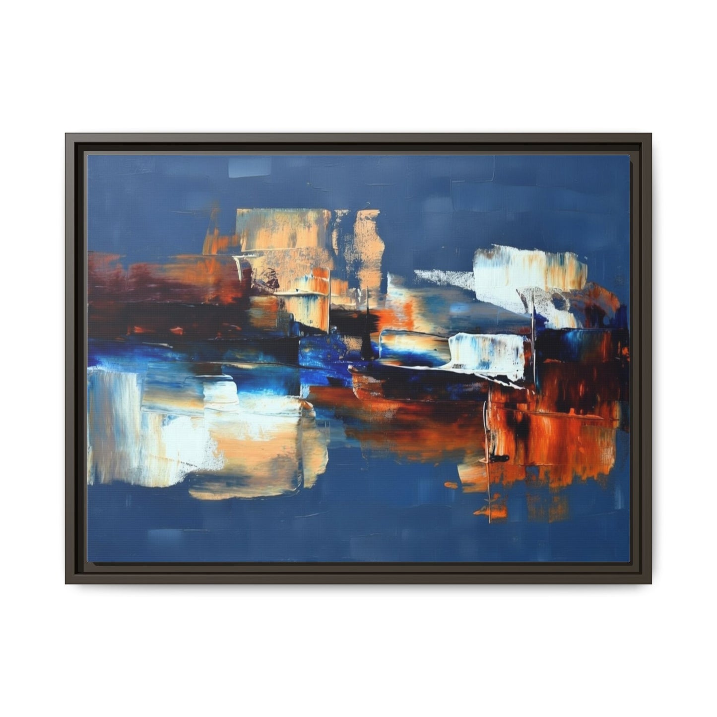 Abstract Blue & Rust Framed Canvas Art — Modern Matte Wall Painting