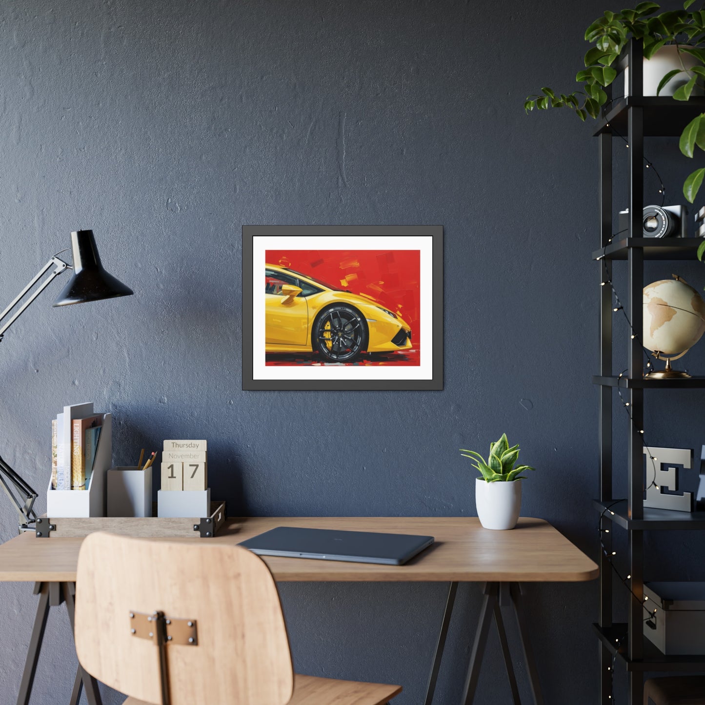 Yellow Sports Car Framed Poster — Modern Automotive Wall Art