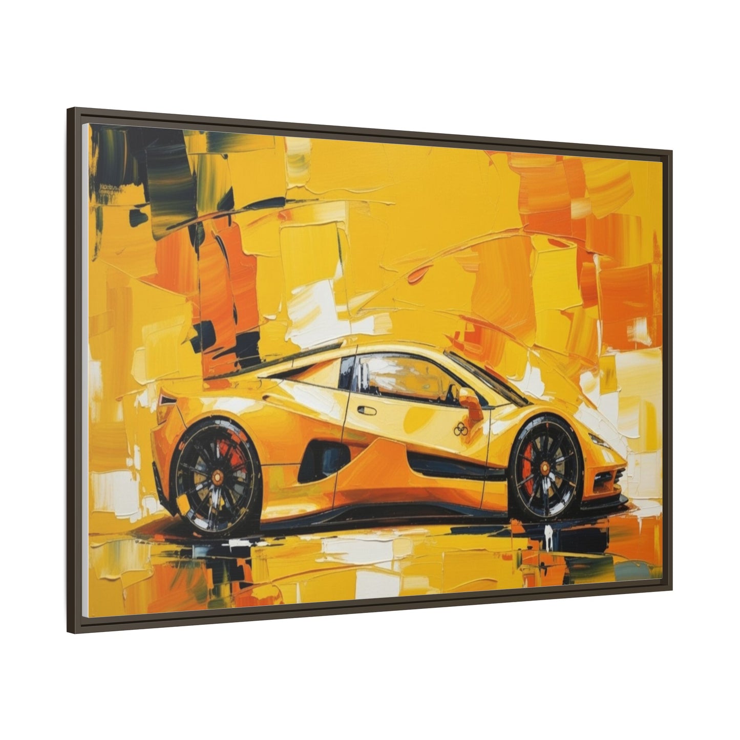 Yellow Sports Car Abstract Matte Canvas Framed Print