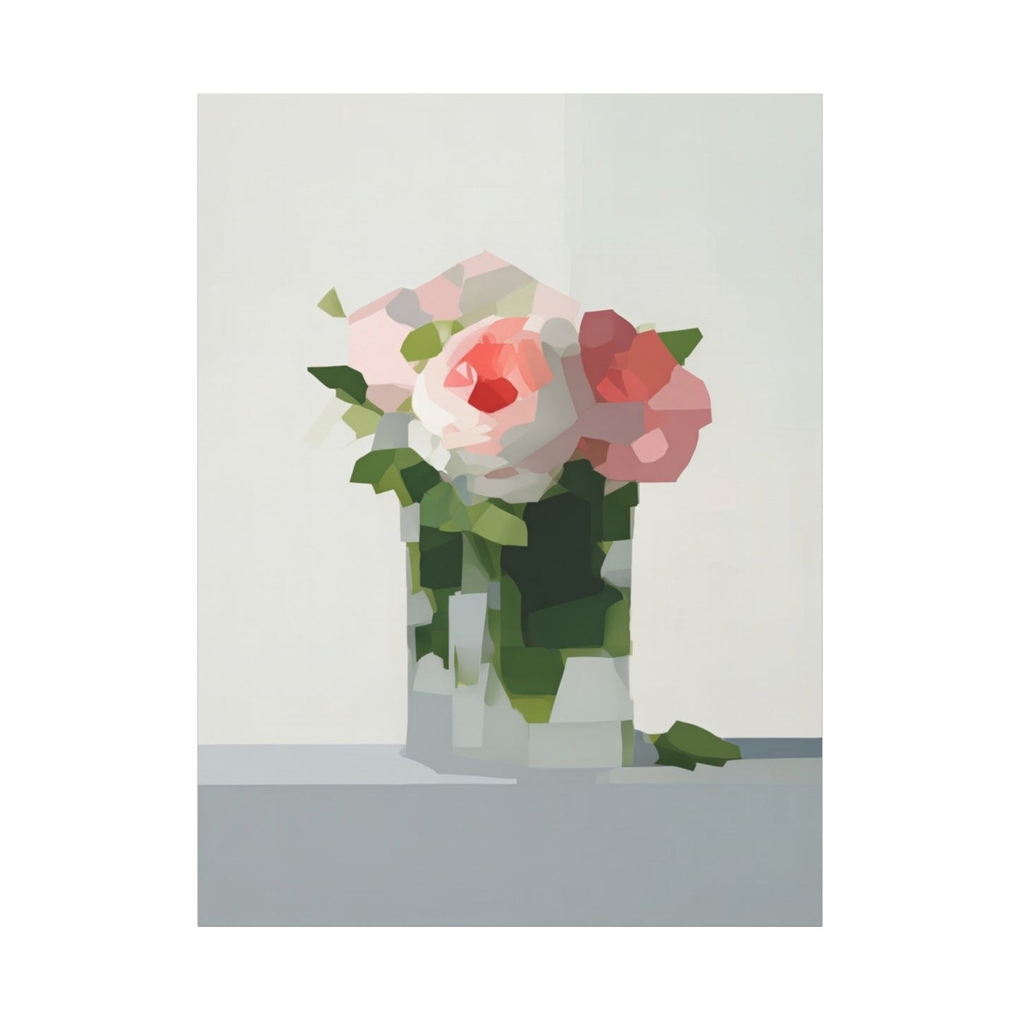 Pink Roses Geometric Canvas Print — Stretched Matte Wall Art