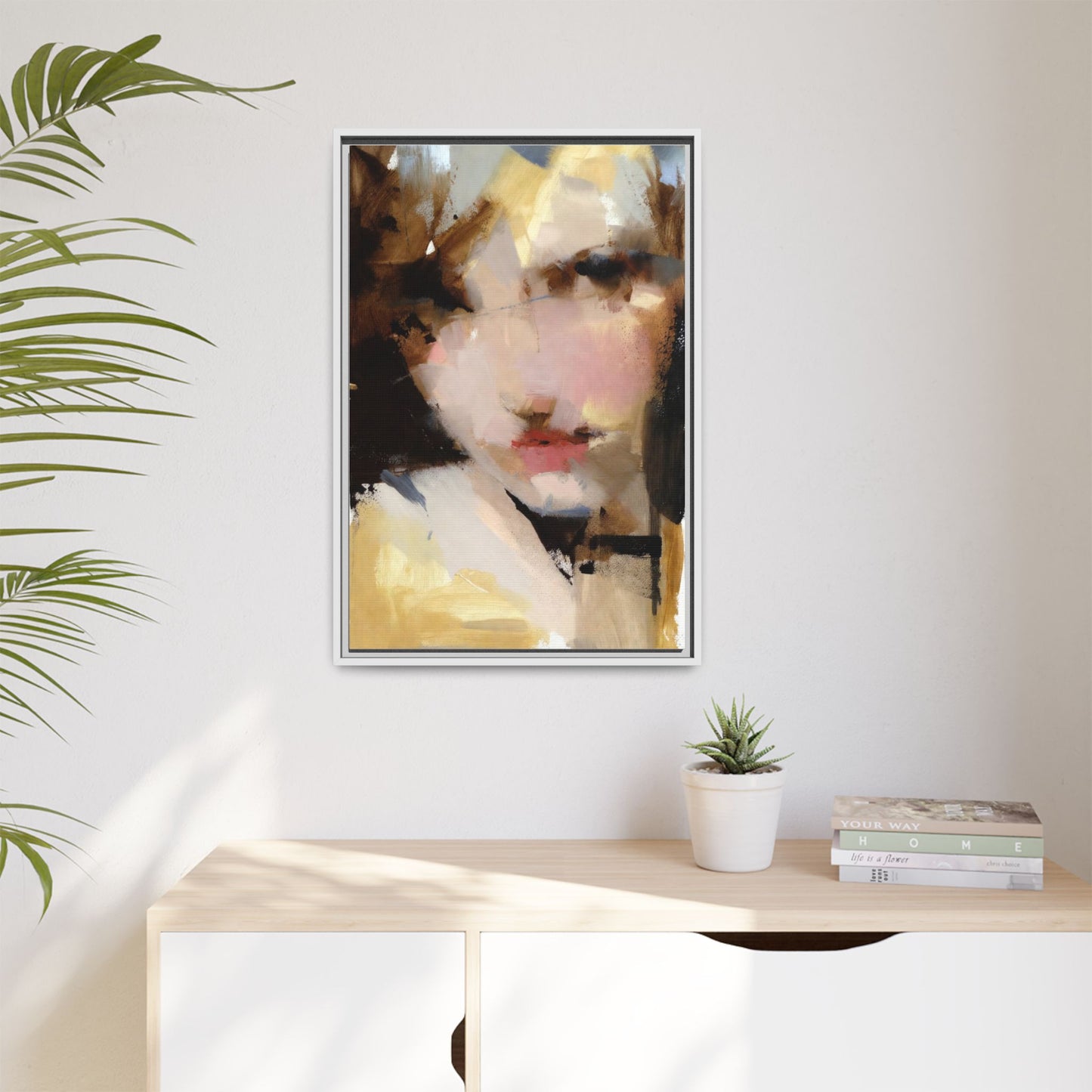 Abstract Portrait Matte Canvas Framed Print — Modern Feminine Wall Art