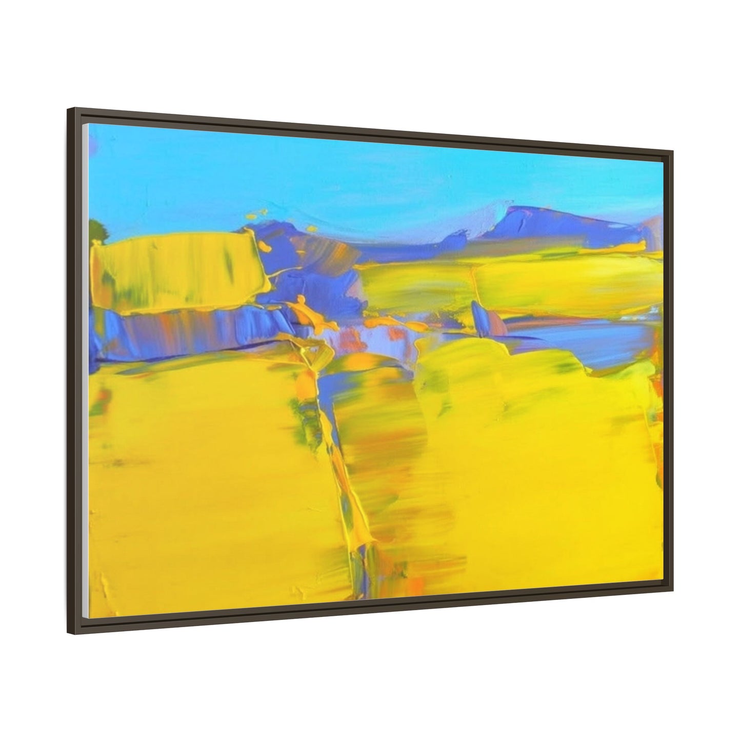Framed Matte Canvas  Vibrant Yellow Blue Abstract Landscape Art