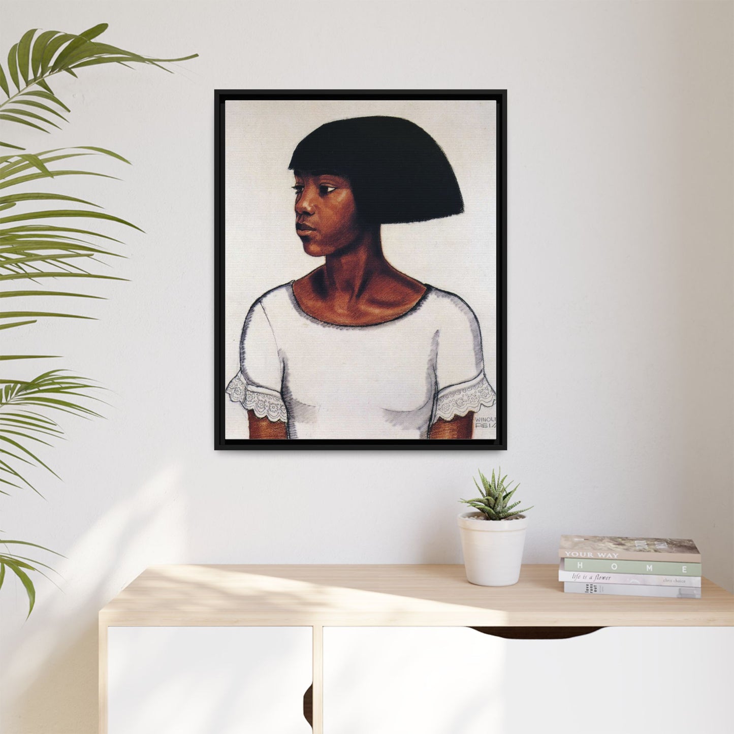 Portrait of a Young Woman by Winold Reiss Framed Matte Canvas Portrait