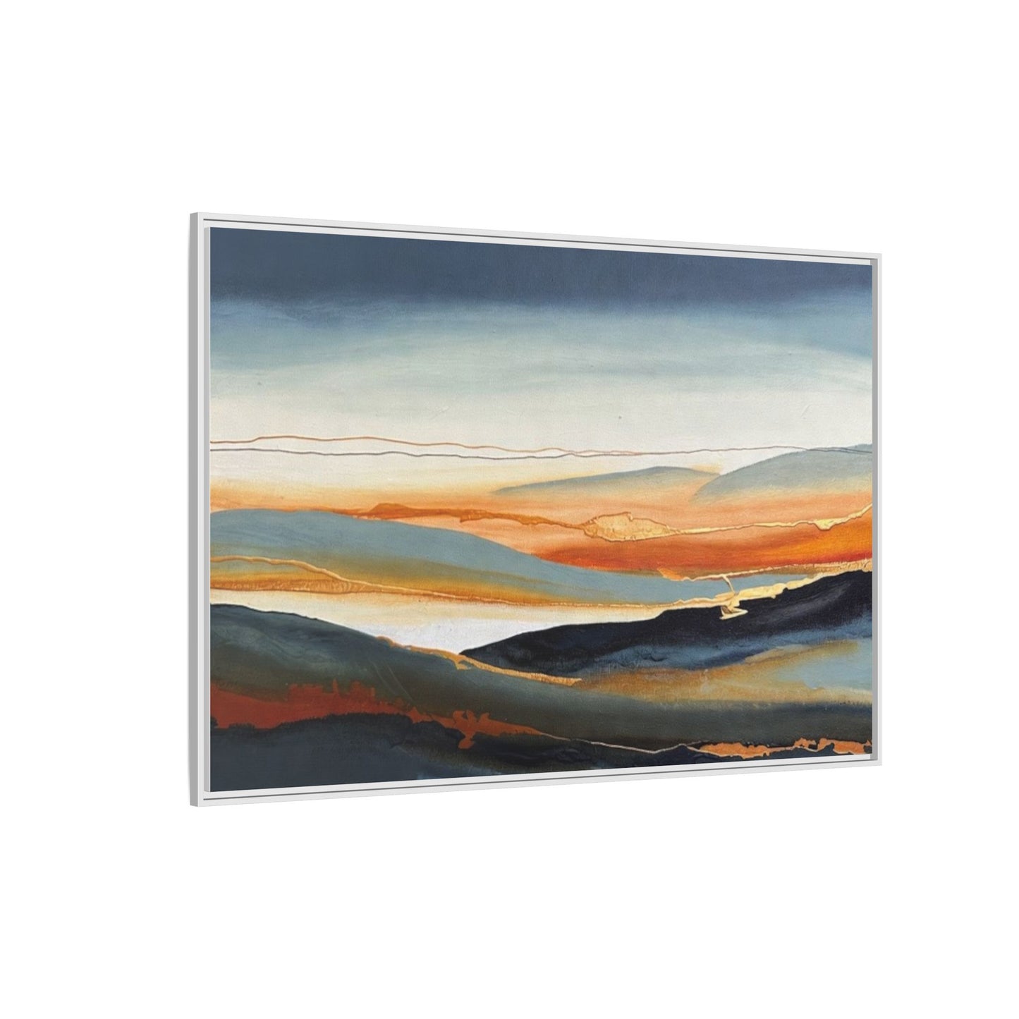 Framed Matte Canvas: Abstract Coastal Sunset Landscape Wall Art