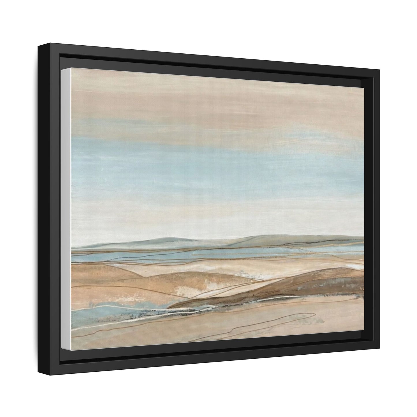 Framed Abstract Landscape Matte Canvas — Serene Coastal Horizon Wall Art