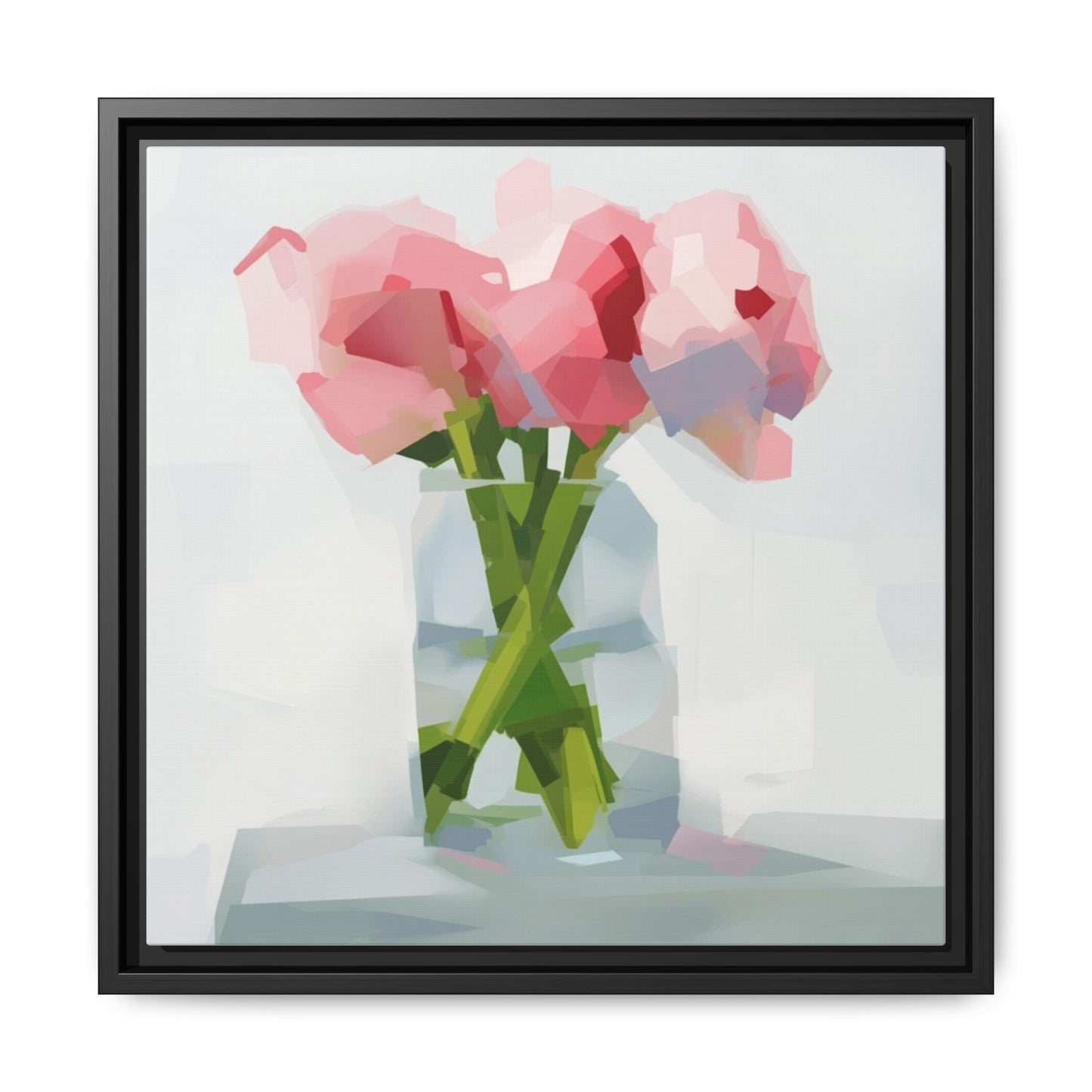 Framed Floral Canvas Art — Pink Peonies in Vase (Matte)