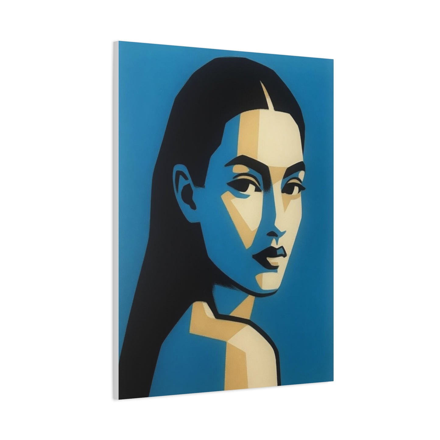 Blue Geometric Portrait Canvas - Modern Stretched Wall Art