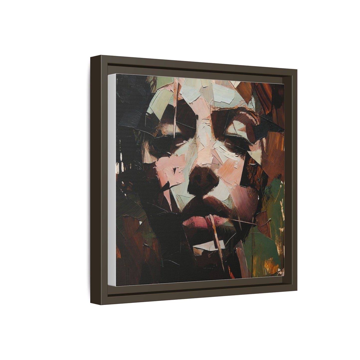 Matte Framed Canvas Art — Abstract Female Portrait, Moody Multicolor
