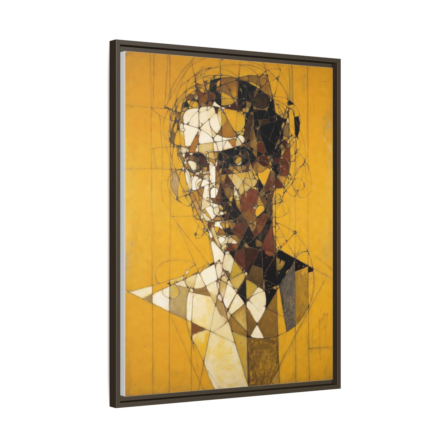 Framed Matte Canvas Art - Abstract Geometric Portrait on Mustard Yellow