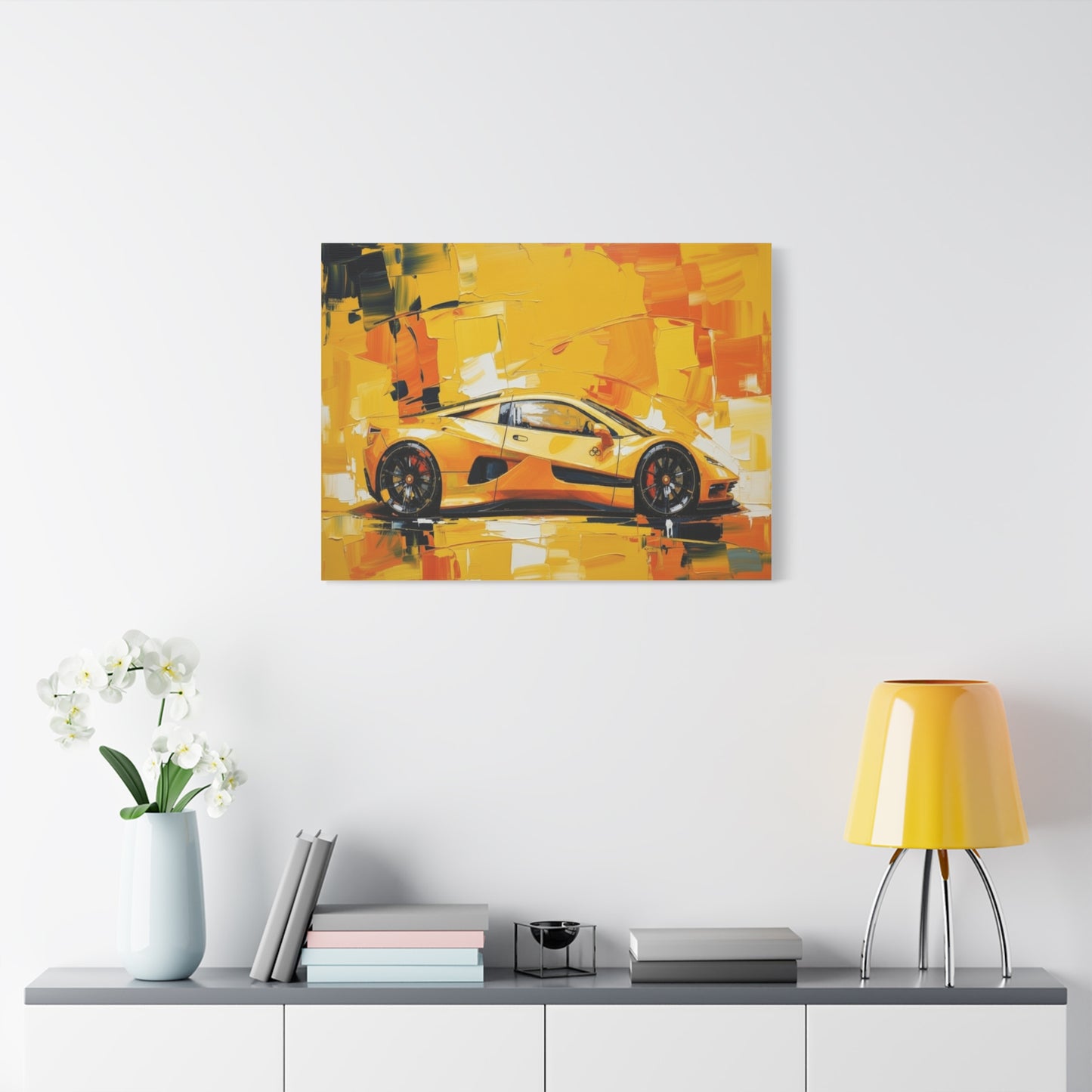 Yellow Sports Car Abstract Canvas Art - Matte Stretched Wall Print