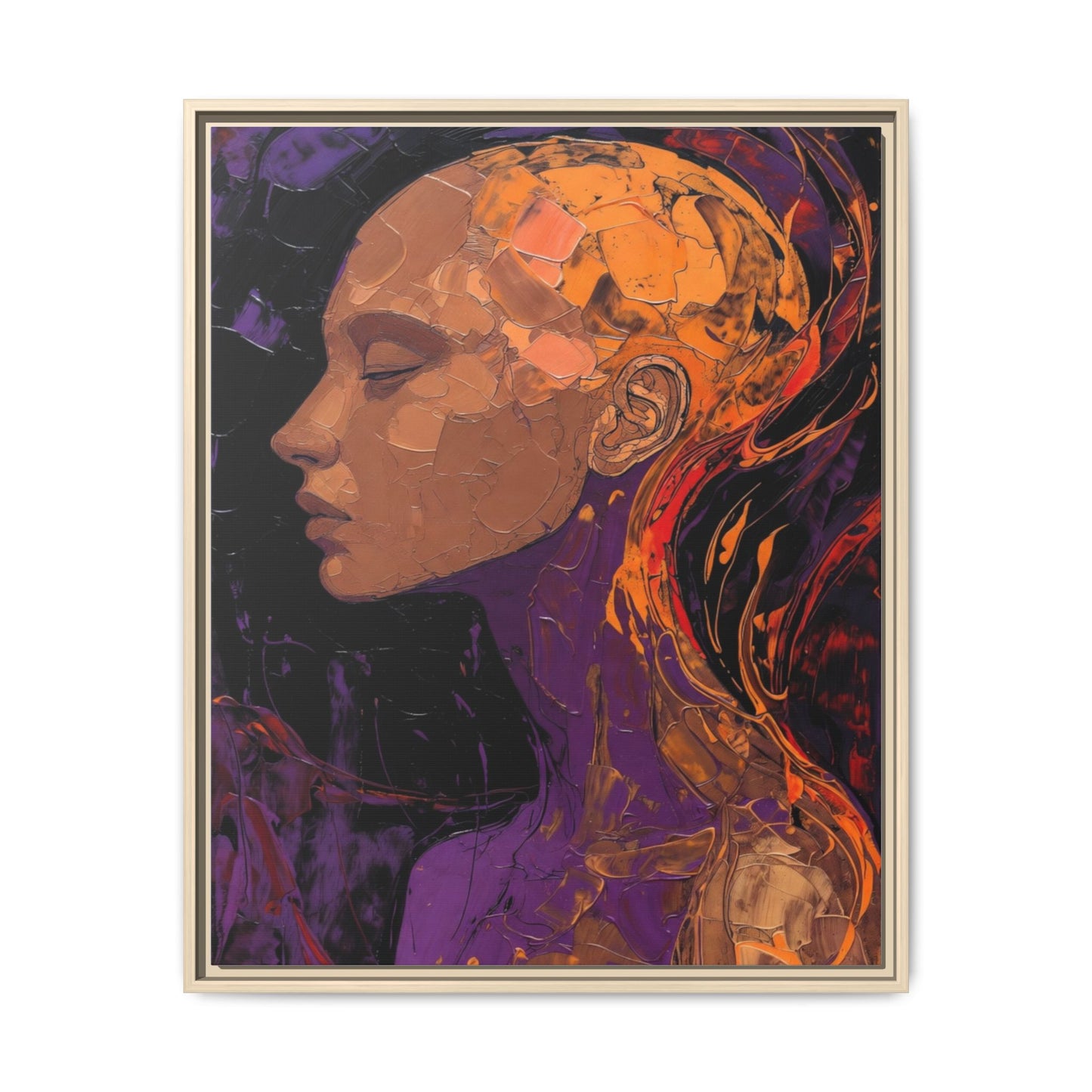 Abstract Profile Portrait Matte Framed Canvas — Multicolor Feminine Art Print