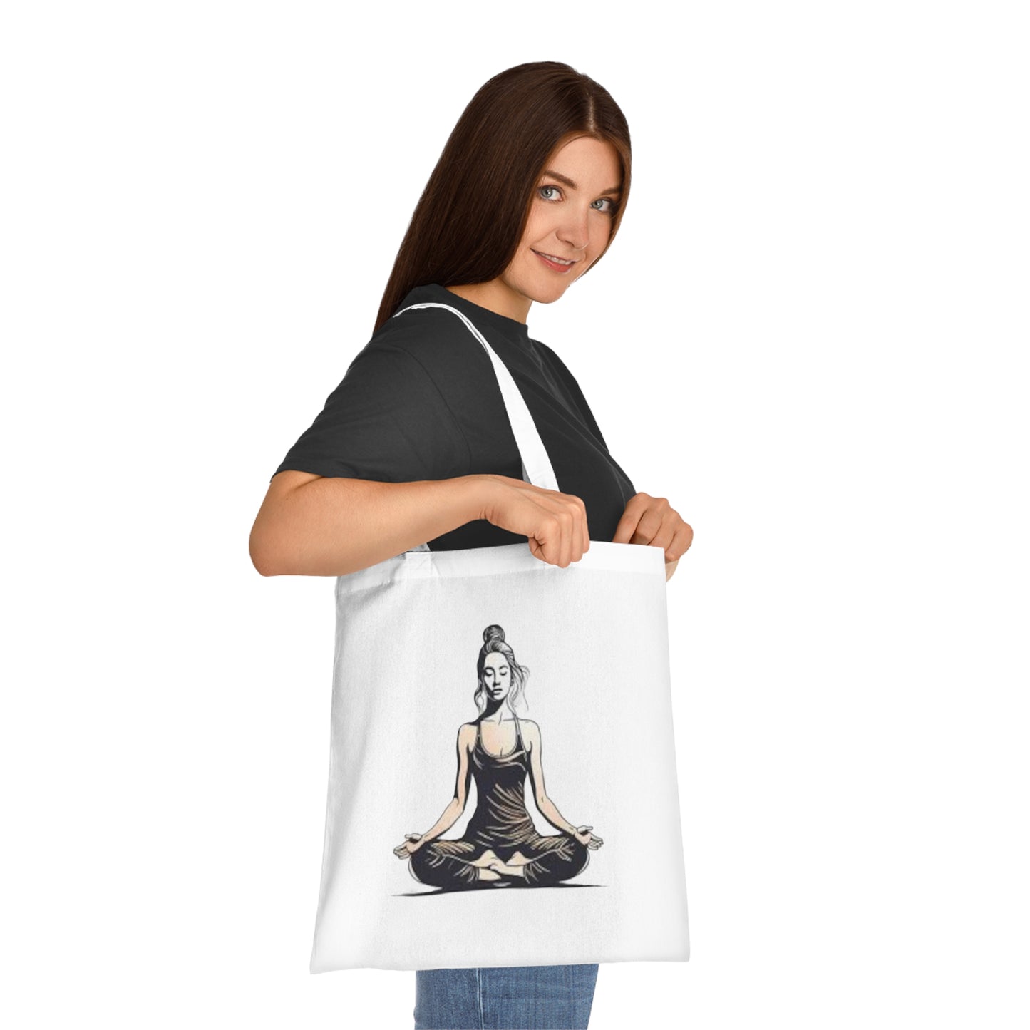 Yoga Meditation Cotton Tote Bag — Lotus Pose Graphic Beach & Market Tote