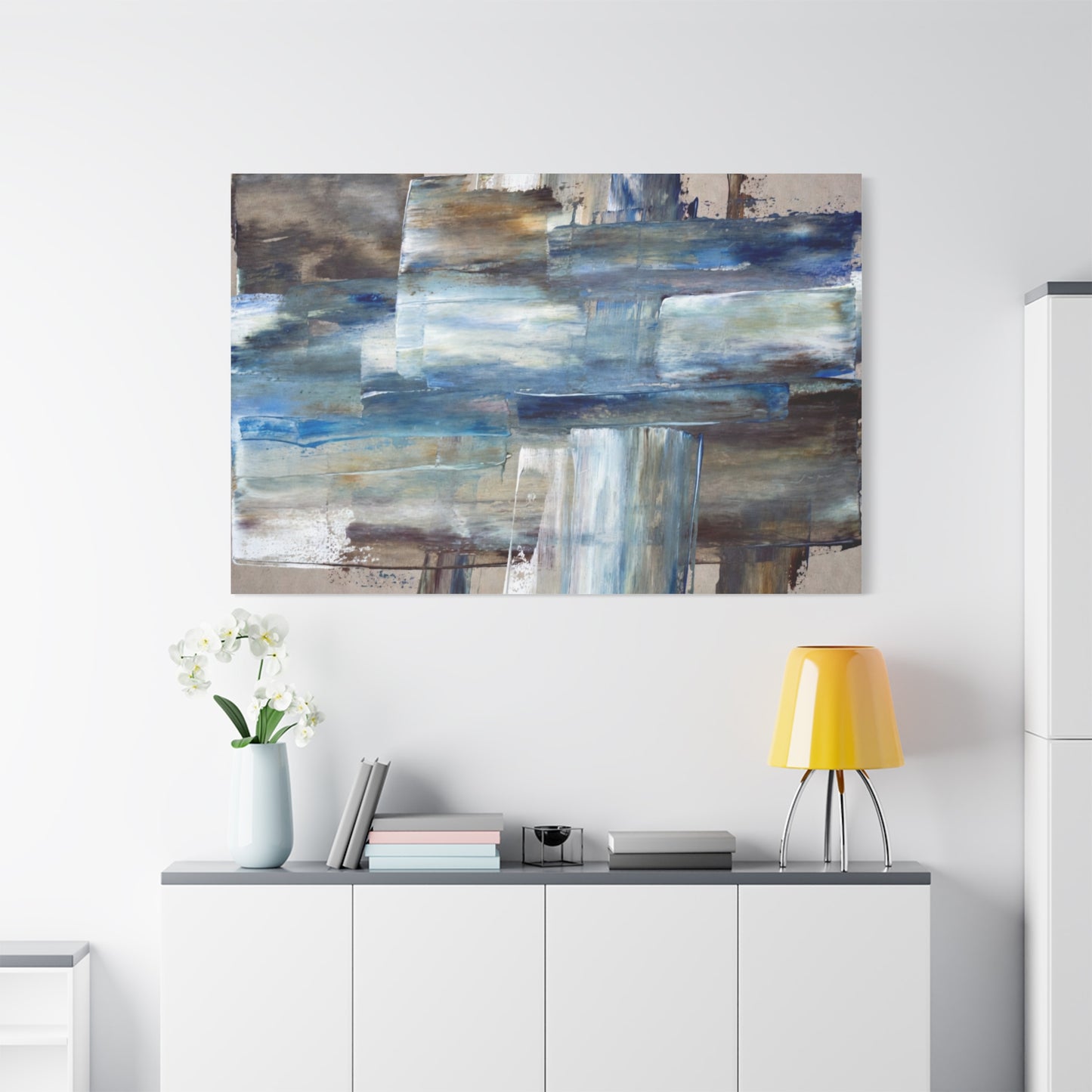 Abstract Blue Waterfall Matte Canvas Wall Art, Stretched 1.25"