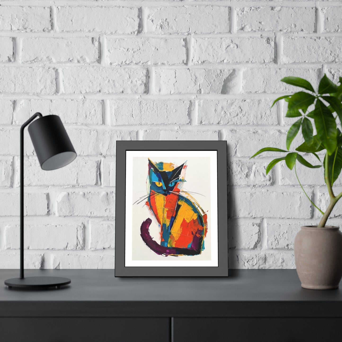 Colorful Abstract Cat Framed Poster