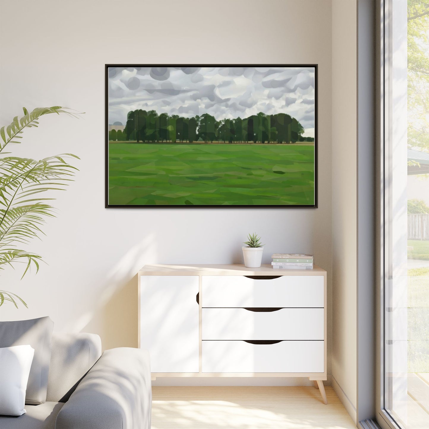 Framed Matte Canvas Print — Minimalist Green Landscape Art