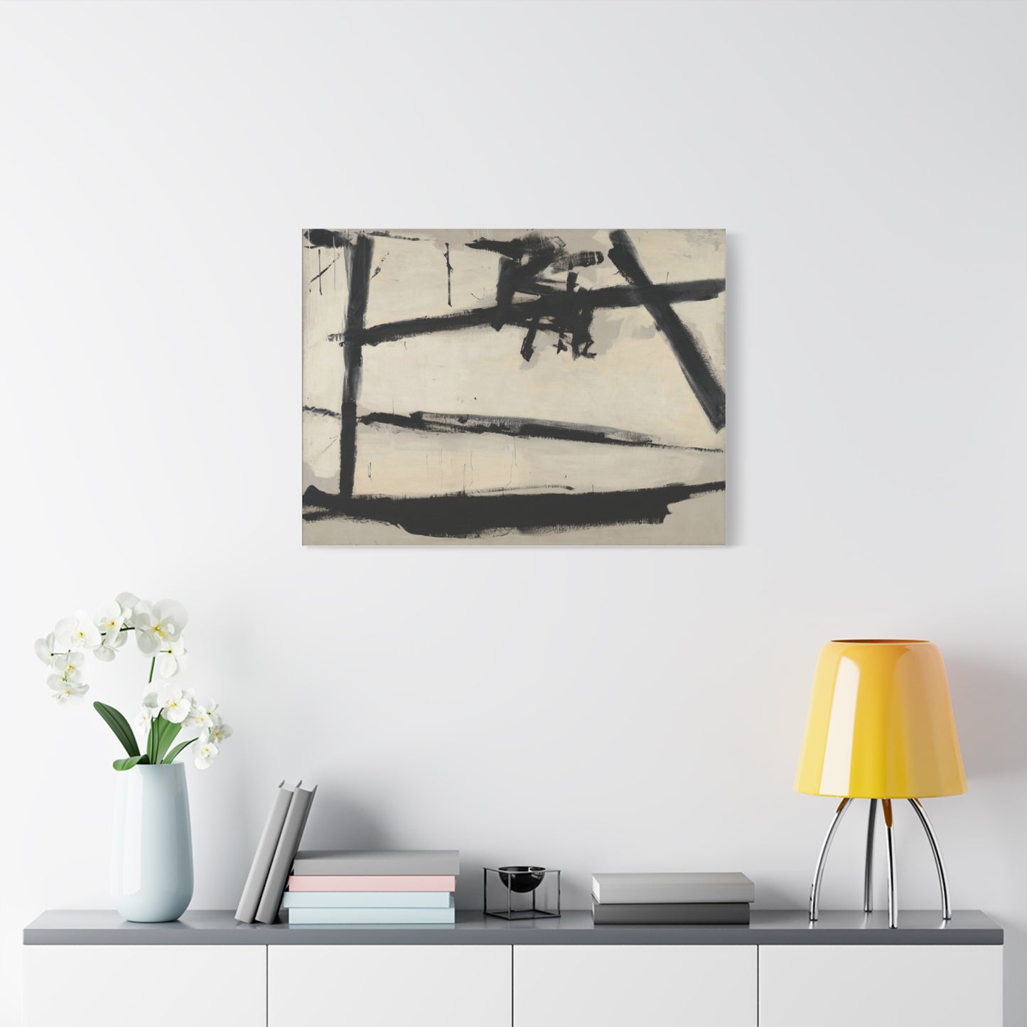 Painting Number 2 by Franz Kline Abstract Black and White Stretched Canvas Art – Matte Wall Decor
