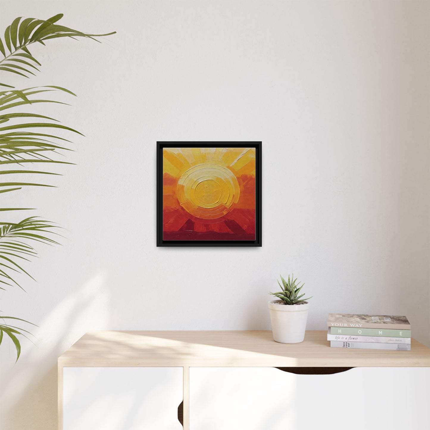 Sunburst Abstract Framed Canvas Art — Matte Multi‑Color Wall Print