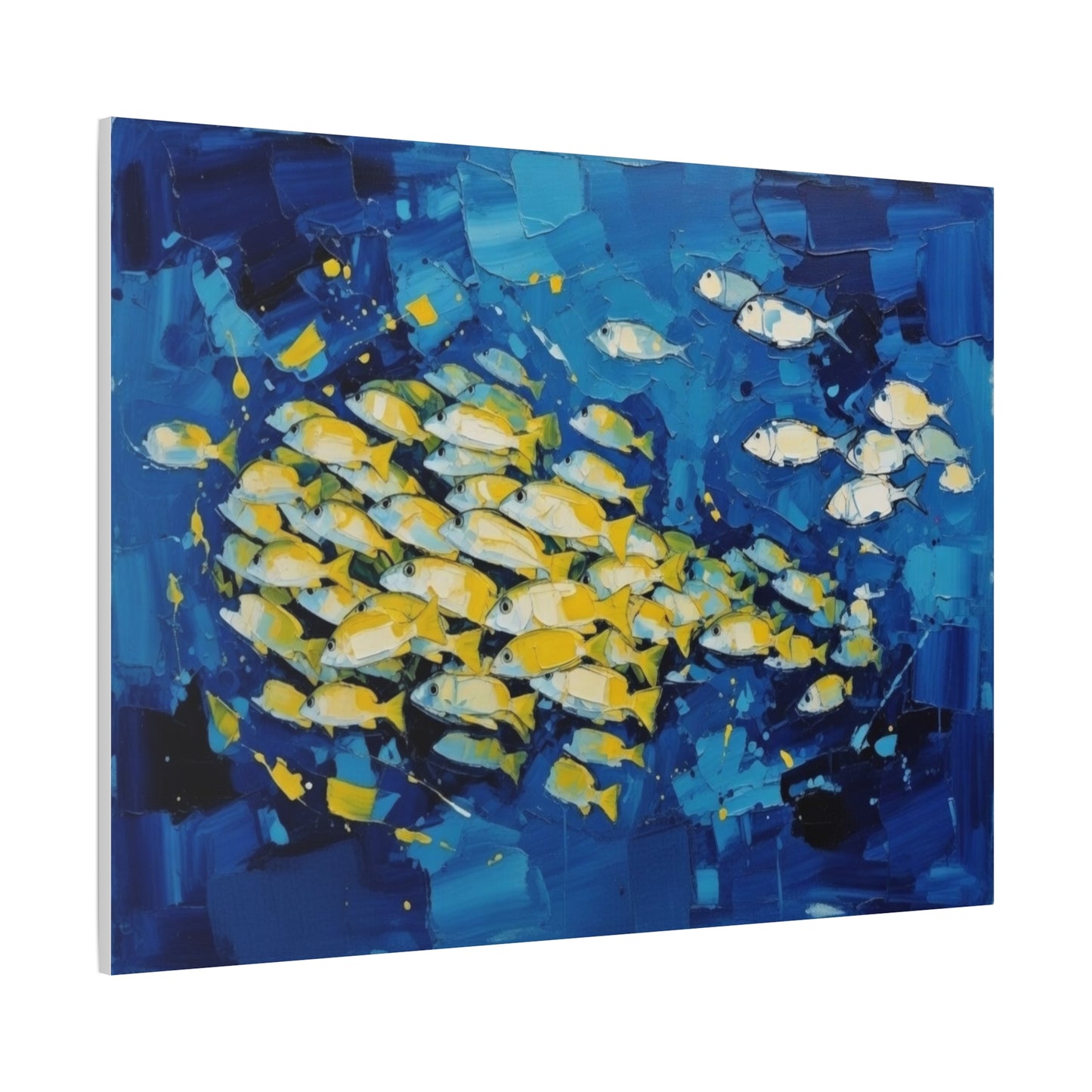 Canvas Wall Art - Blue School of Fish Matte Stretched Canvas
