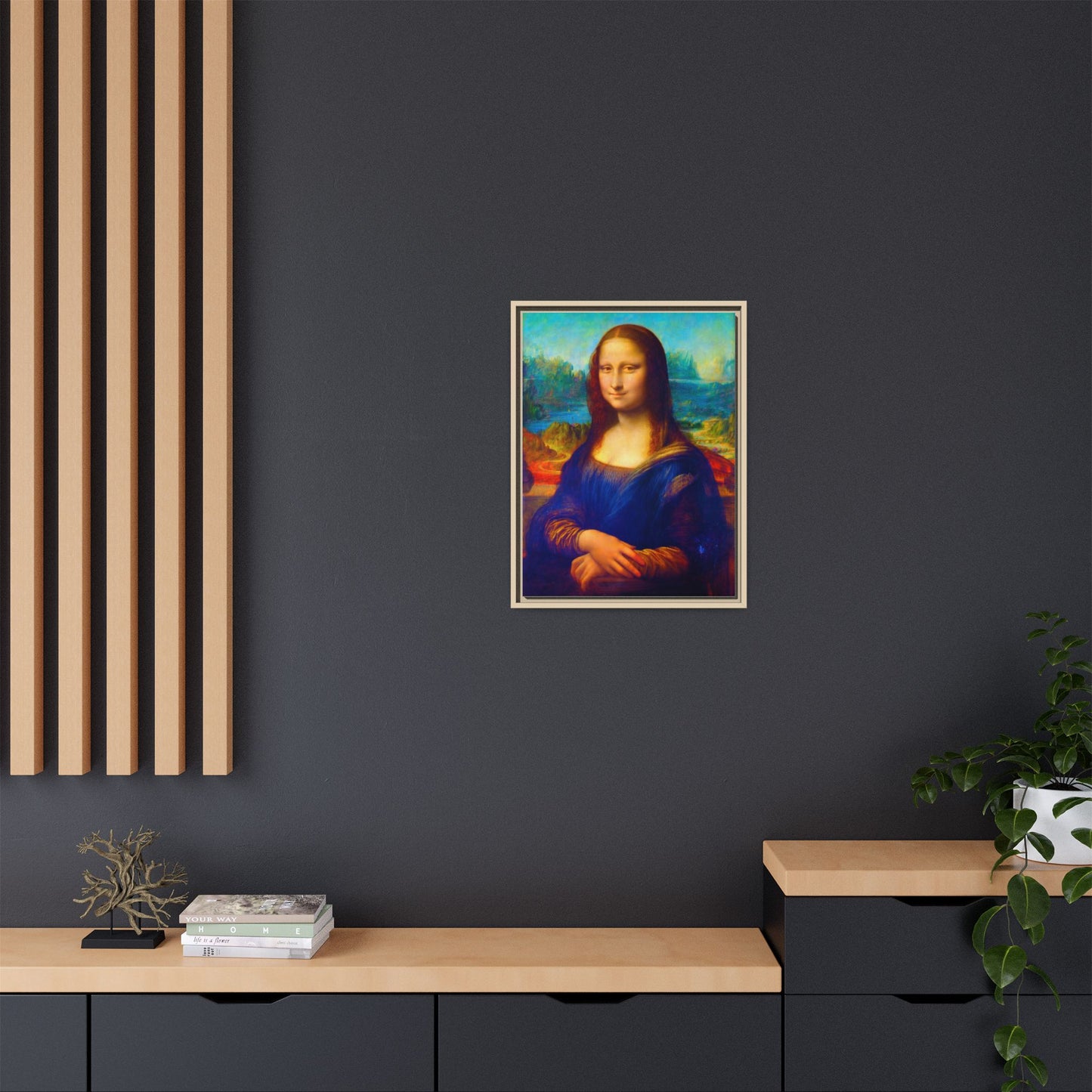 Framed Matte Canvas Print — Colorful Mona Lisa Wall Art