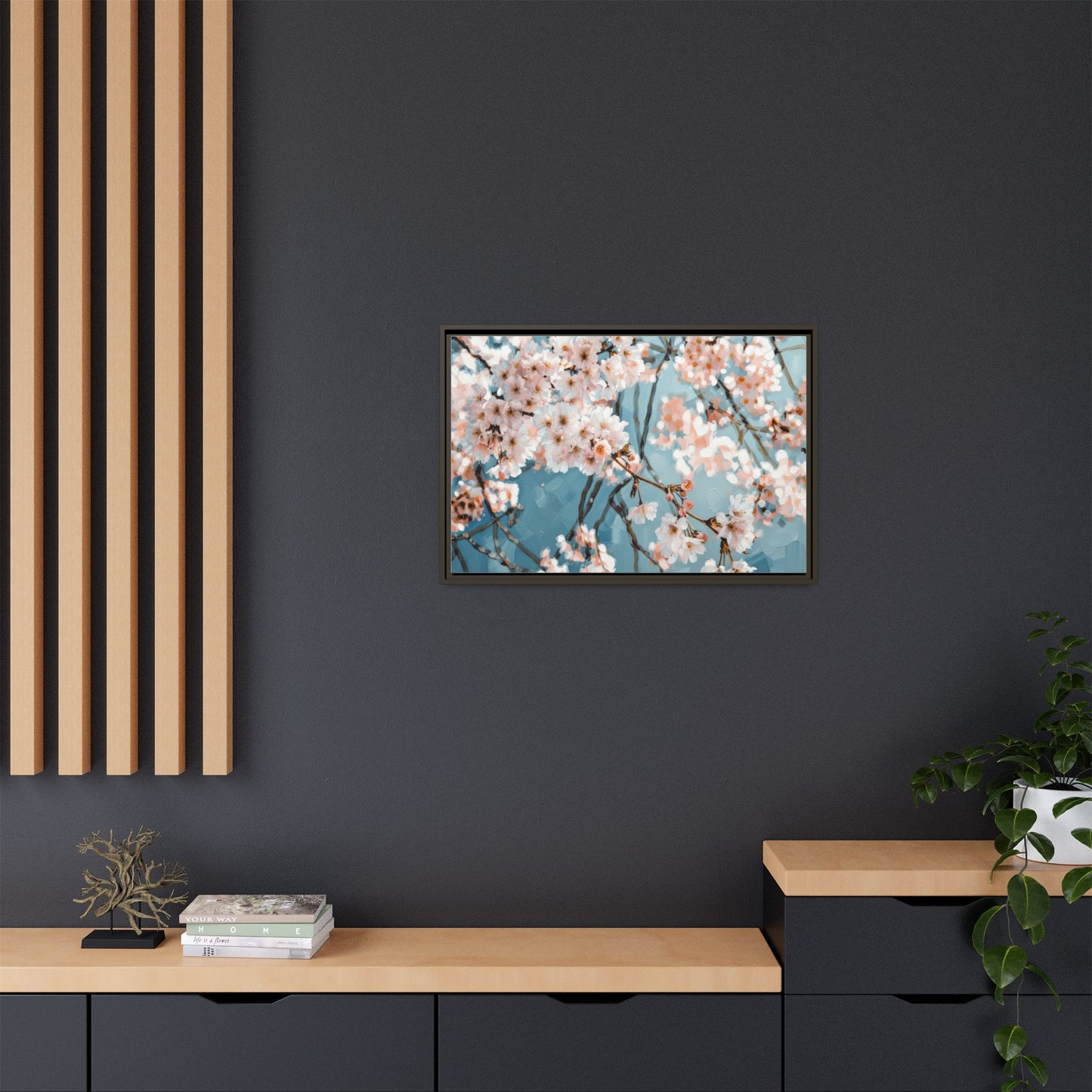 Framed Cherry Blossom Matte Canvas Print — Soft Pink Floral Wall Art