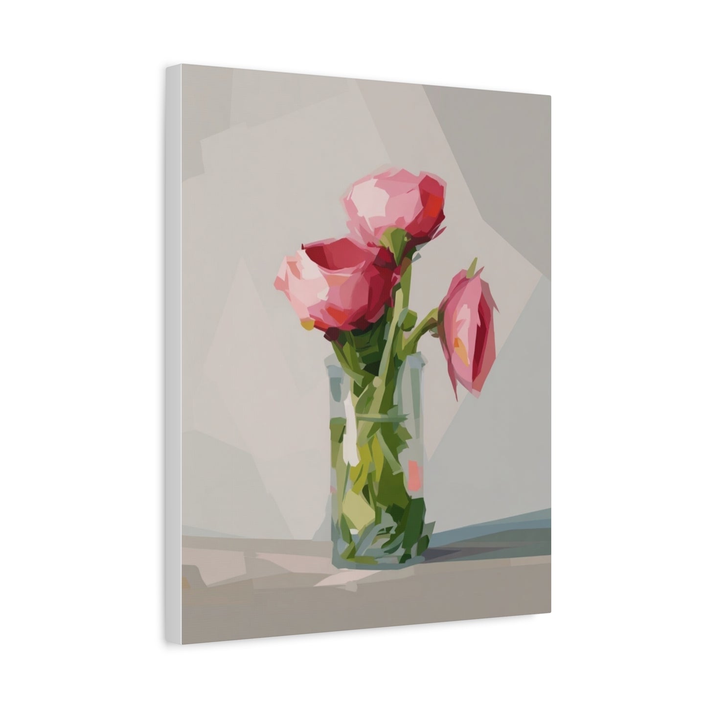 Pink Floral Vase Canvas Print — Stretched Matte Wall Art