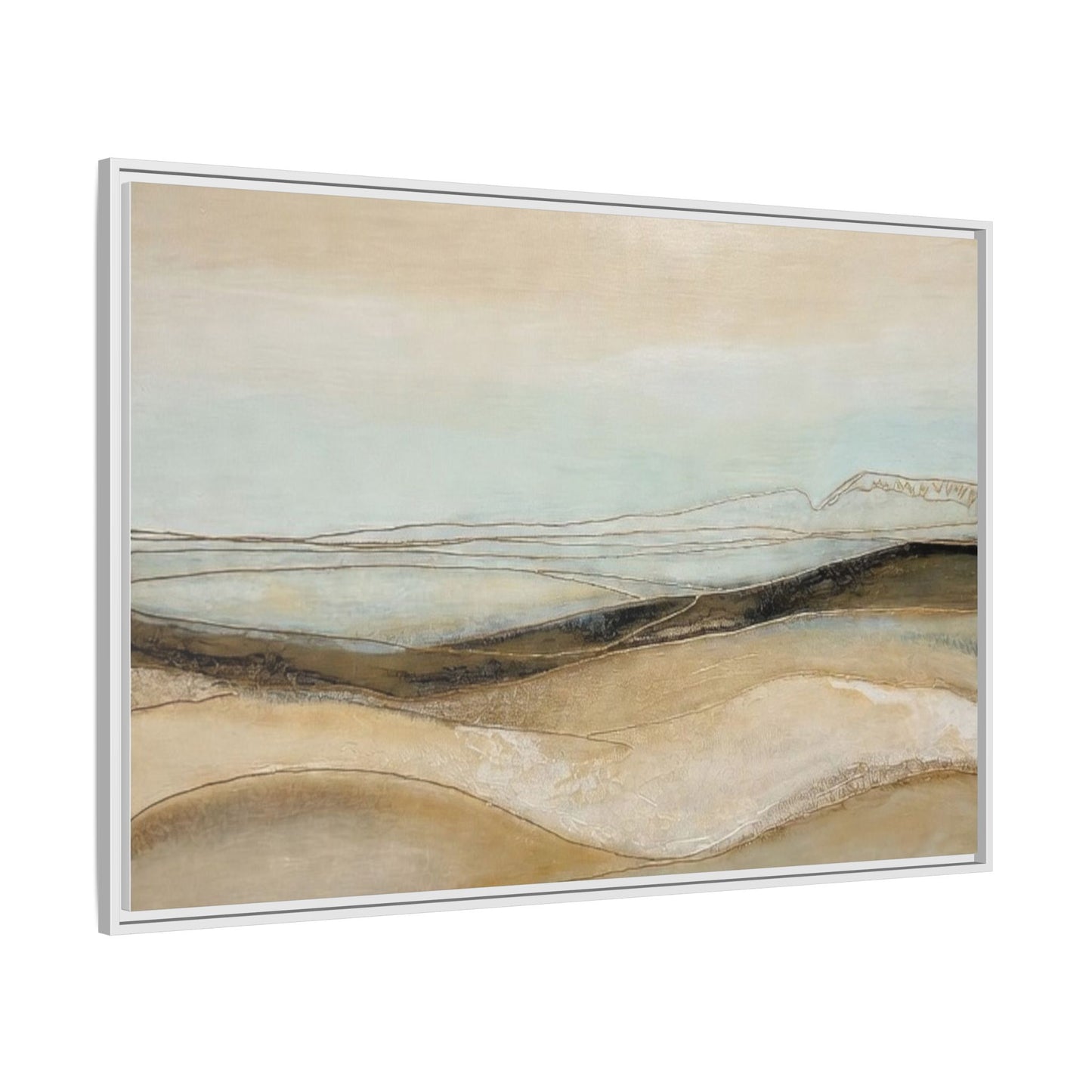 Framed Matte Canvas Wall Art — Neutral Abstract Landscape in Soft Blues & Earth Tones