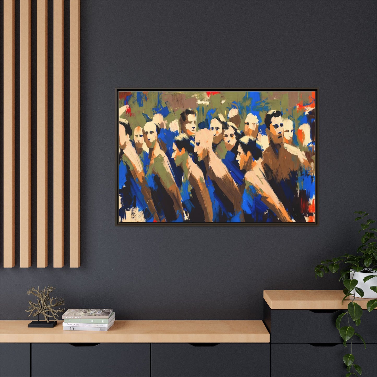 Abstract Crowd Matte Canvas Print — Framed Multi-Color Wall Art