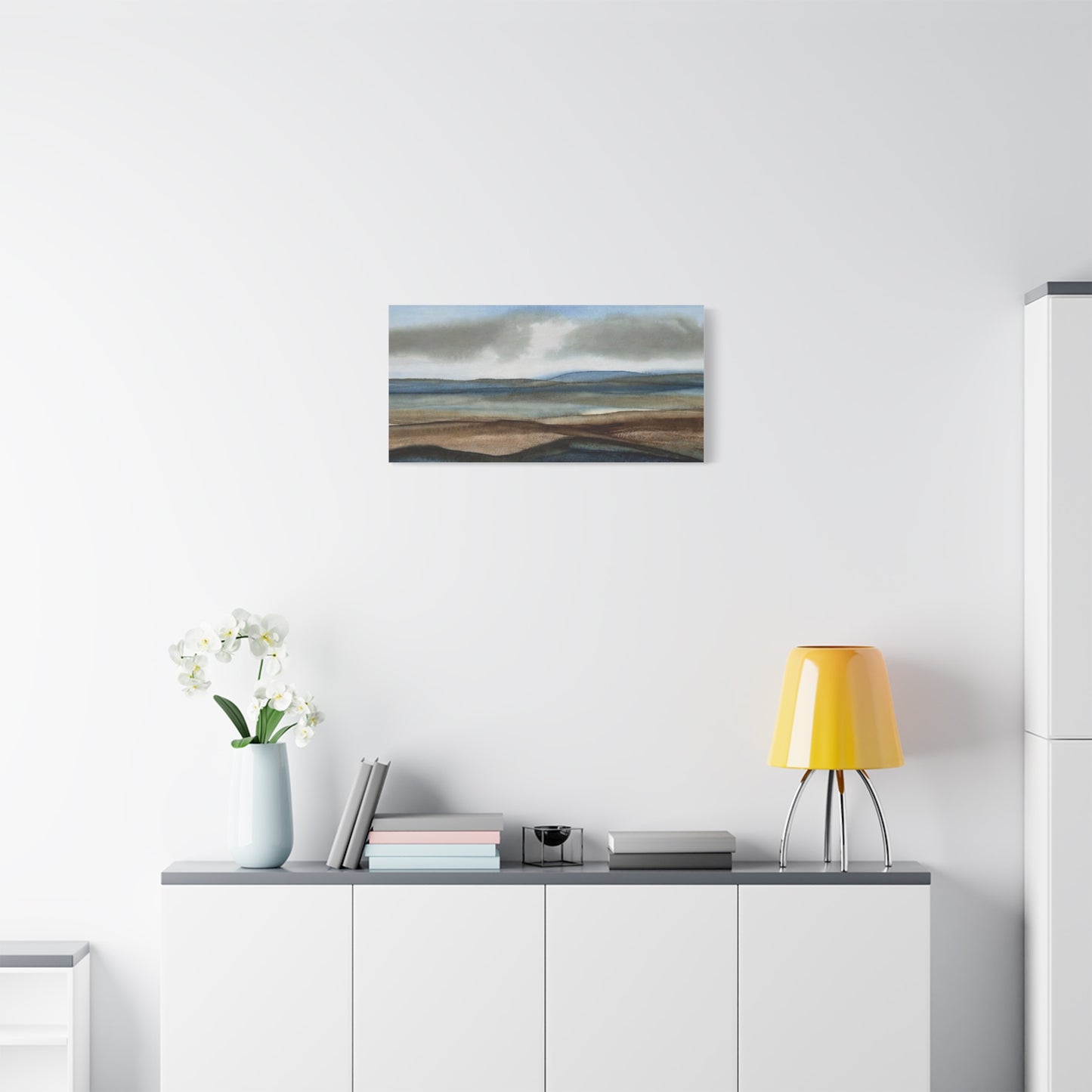 Coastal Mist Matte Canvas Print — Serene Blue-Brown Landscape Wall Art